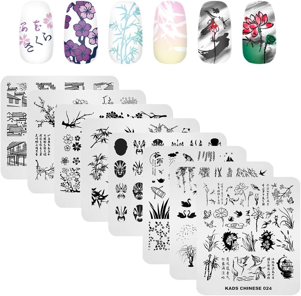 KAD Nail Stamping Plates 8Pcs Templates Nail Art Plates Set Chinese Style Series image number 2