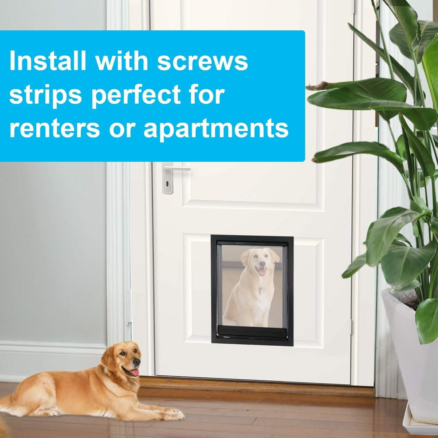 Dog Door with Soft Transparent Magnetic Flap and Snap-In Closing Panel, Premium PVC Plastic Doggie Door for Small Dog and Cat(M,Black) image number 5