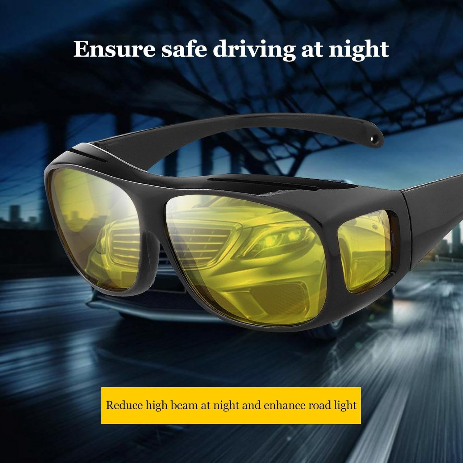 Night Driving Glasses - Polarised Visual Corn Army with Glossy, Yellow Tinted Colours Fit over , Reinforced Clarity Lenses for Roads, Men Women Comfort Design image number 6