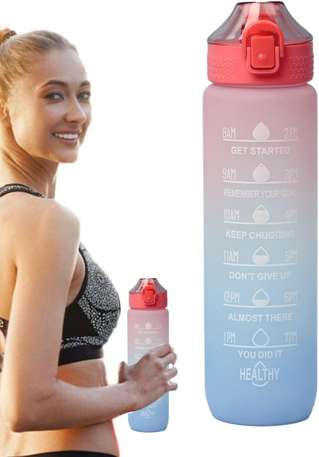 Daily Water Intake Bottle | Time Marker Gym Drinking Jar,1000Ml Portable Water Container with Handle, Motivation Bottle for Fitness Sports