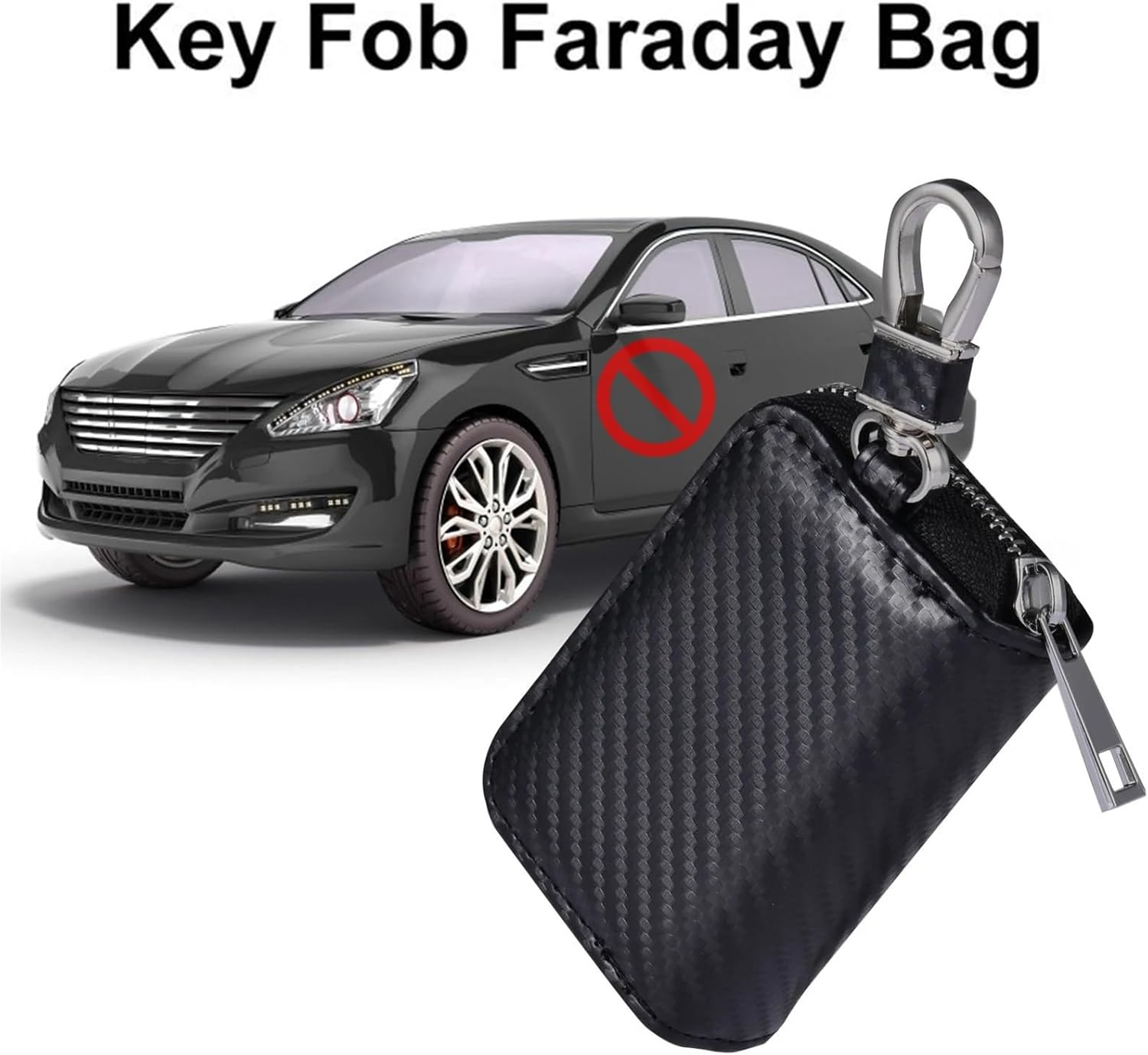 Car Key Signal Blocker Bag RFID Shielded Signal Zipper Case PU Leather Anti-Hacking Anti-Theft Key Fob Pouch Auto Faraday Box image number 3