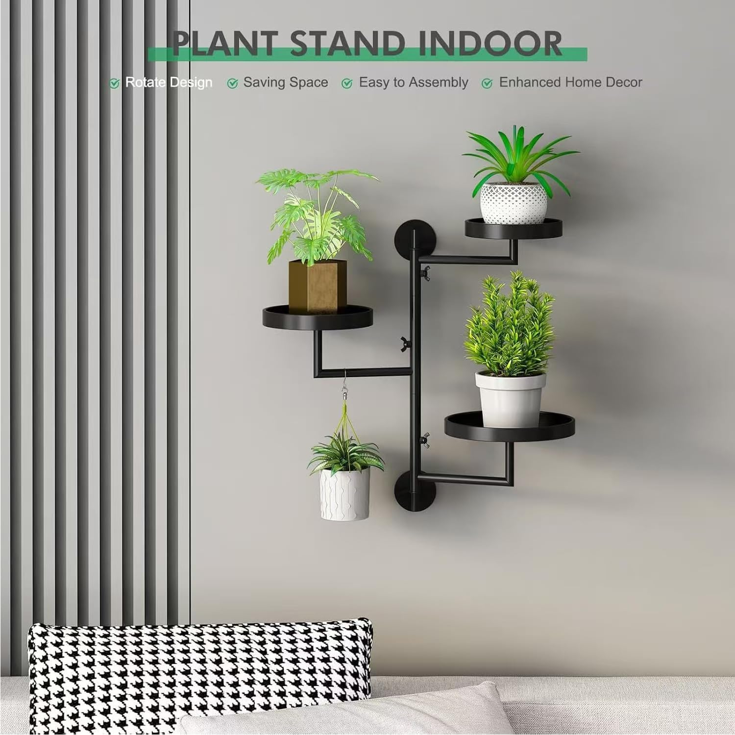Yharnamite Rotating Plant Shelf, 3 Tier Wall Mounted Plant Holder, Window Plant Stand, Indoor Metal Floating Plants Shelf Hanger for Library, Balcony, Living Room image number 5