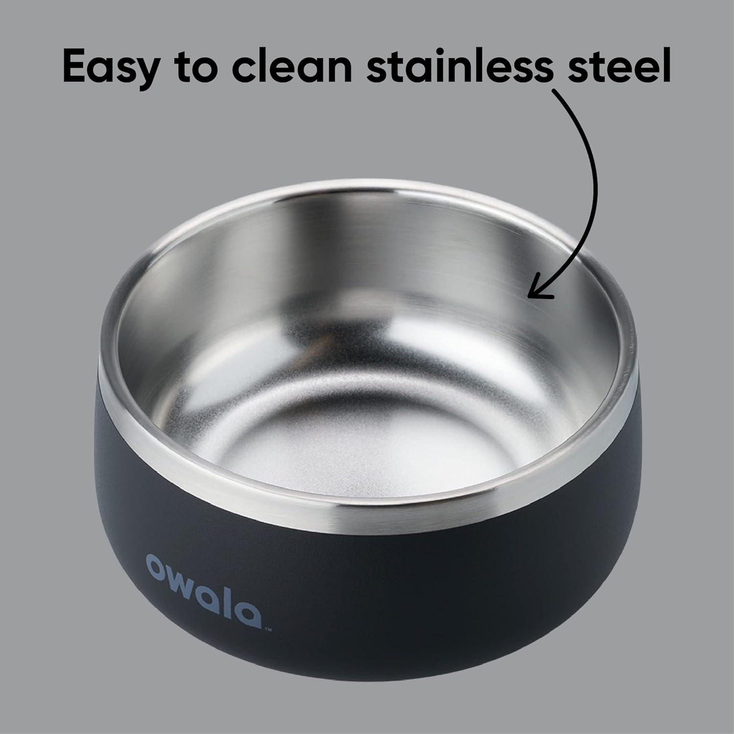 Owala Pet Bowl - Durable Stainless Steel, Food and Water Bowl for Dogs, Cats, and All Pets, Non-Slip Base, 24Oz, Black (Very, Very Dark) image number 3