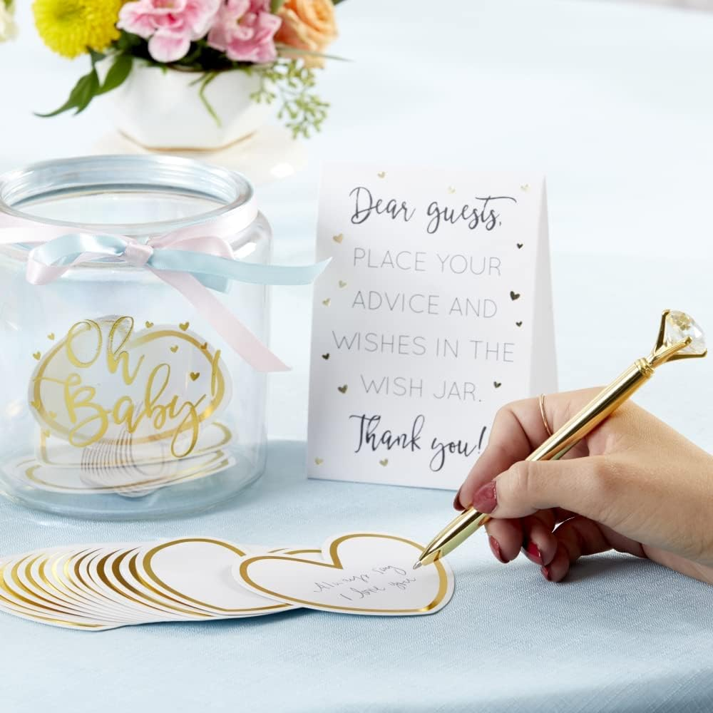 Kate Aspen Iridescent Baby Shower Decorations, Wishes for the Baby Jar with 50 Heart Shaped Advice Cards Guest Book, Iridescent Decor, Oh Baby