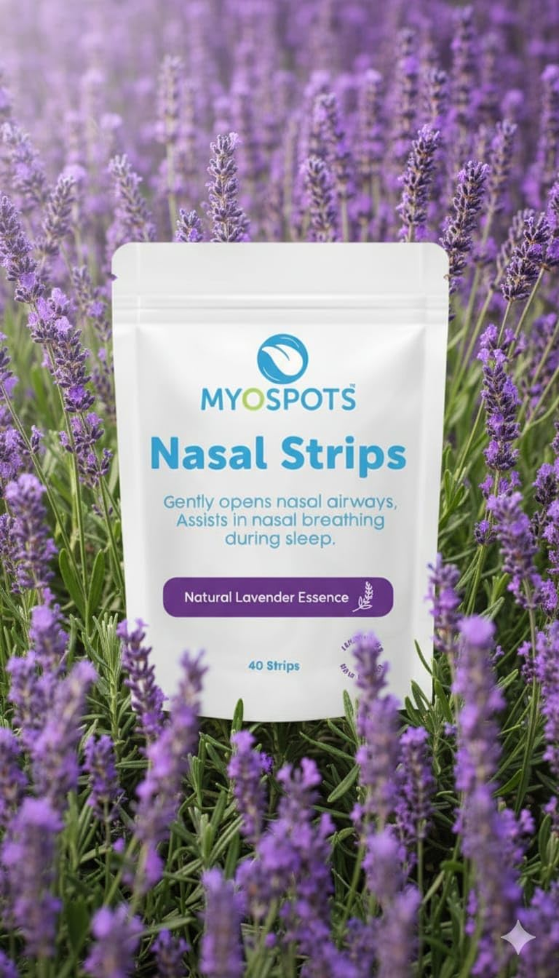 MYOSPOTS Natural Nasal Strips for Snoring Relief and Improved Sleep Quality - Breathe Easier with Lavender Oil Infused Nose Strips, Comfortable and Effective image number 4