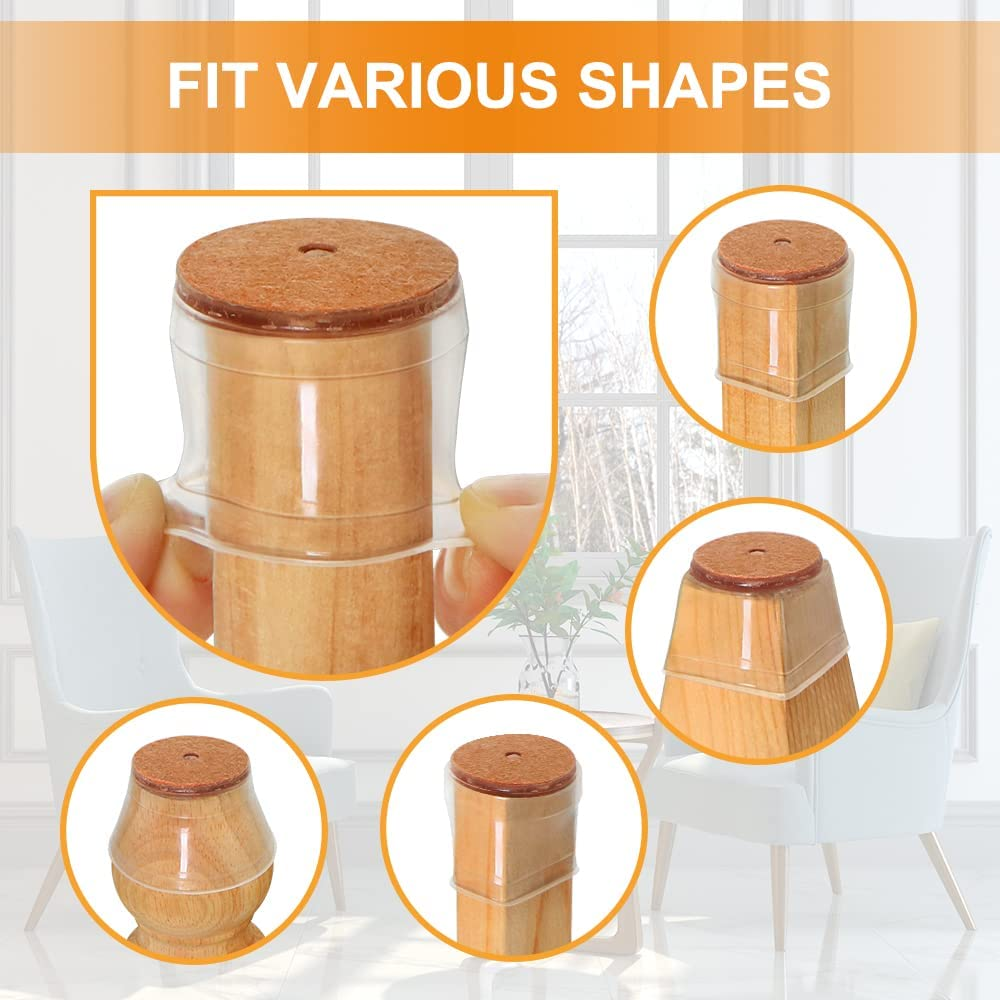 32 Pcs Chair Leg Floor Protectors for Hardwood Floors Silicone Covers to Protect Wood Tile Floors Scratches Felt Pads Furniture Leg Caps No Noise (Small-Clear) image number 2