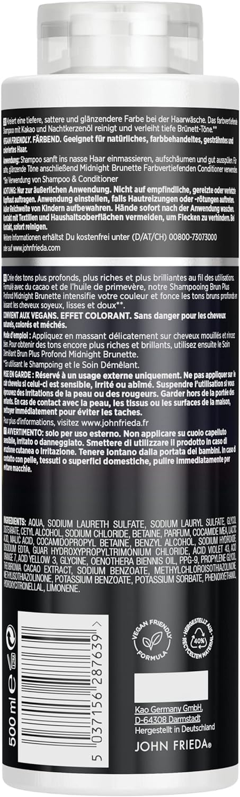 John Frieda Midnight Brunette Shampoo - Advantage Size: 500 Ml - Colour Deepening - Hair Type: Brown, Brunette - Cabinet Size image number 2