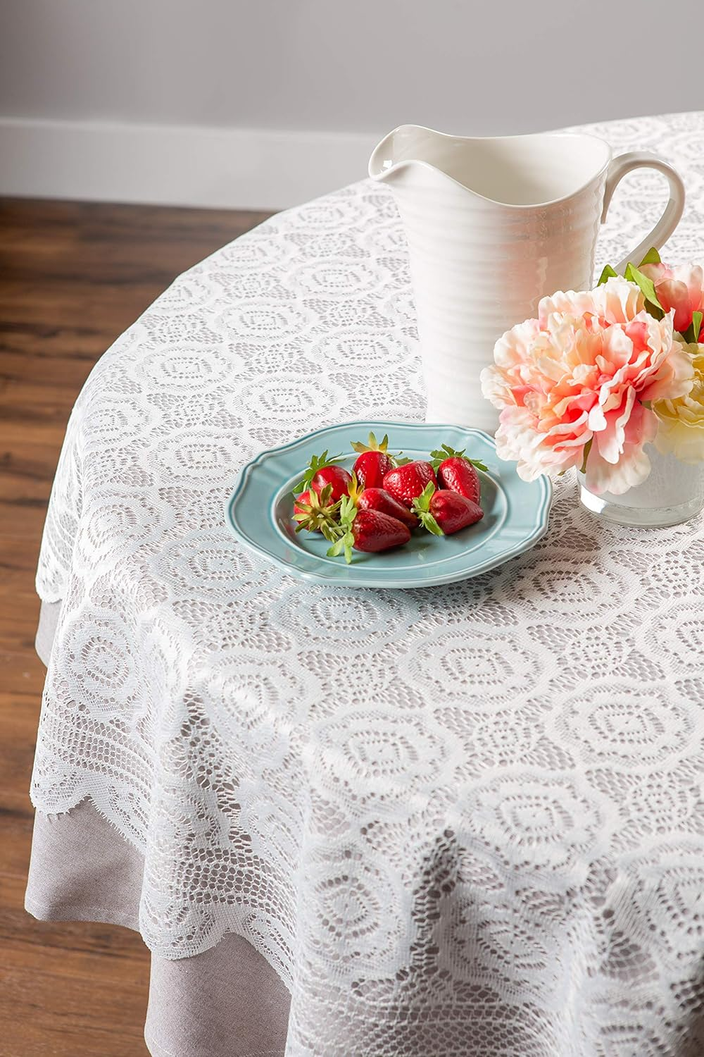 DII Home Essentials 100% Polyester, Machine Washable, Shabby Chic, Vintage Tablecloth or Overlay 63" Round, Floral Lace image number 2
