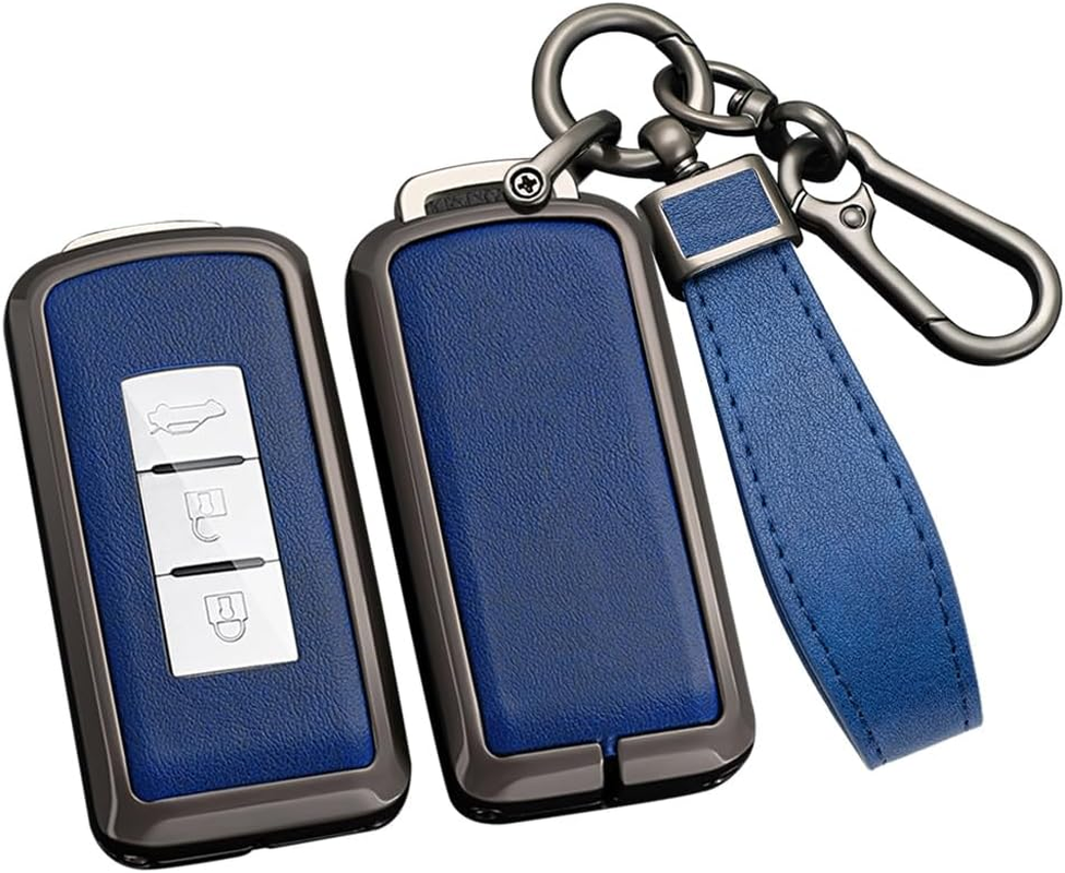 Ontto Metal Car Key Fob Cover Fit for Mitsubishi L200 ASX Outlander Eclipse Cross Pajero Sport Lancer Xpander Triton Leather Key Case Shell Key Holder Keyring Keychain Accessories Silver-Green