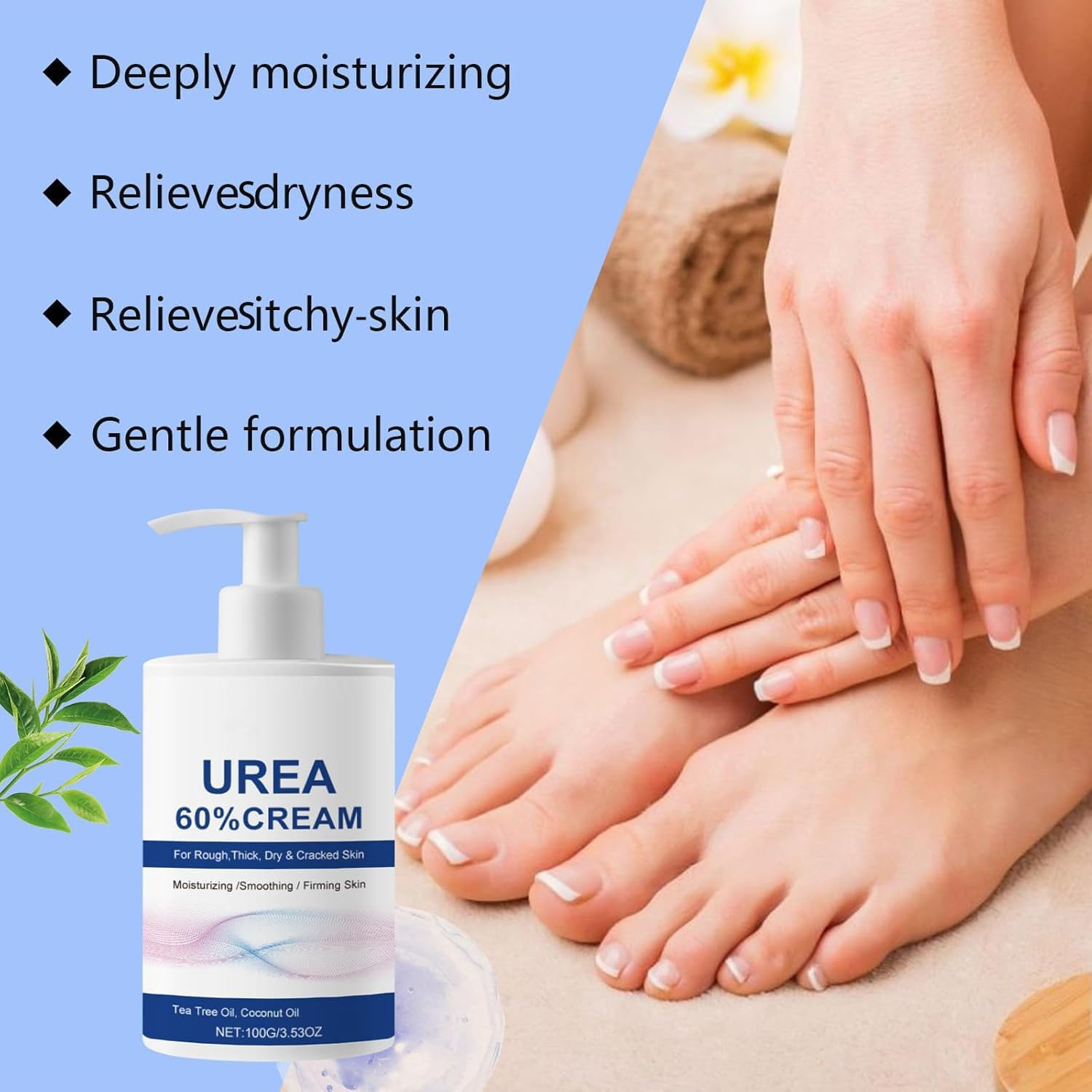 60% Urea Cream, Urea Foot Cream for Cracked Heels and Dry Skin- Urea Cream 60 Percent for Feet, Deeply Moisturizing and Softening, Moisturizer Care for Body Hands & Feet Knees (3Pcs) - 2Pcs image number 7