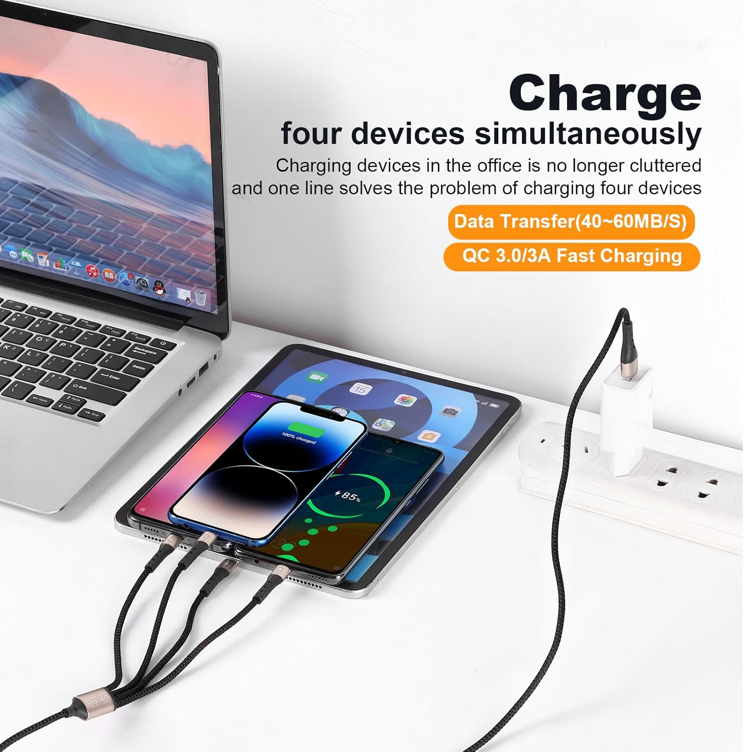 SIQIWO Multi USB C Cable Fast Charging, [1.2M/QC 3.0/3A] USB C Splitter Cable, 4 in 1 Charger Cord with 4 Type C Ports, for Iphone 17/16/15 Series, Ipad Air/Pro, Samsung Galaxy S25, Pixel, Sony, PS5 - Blue image number 3