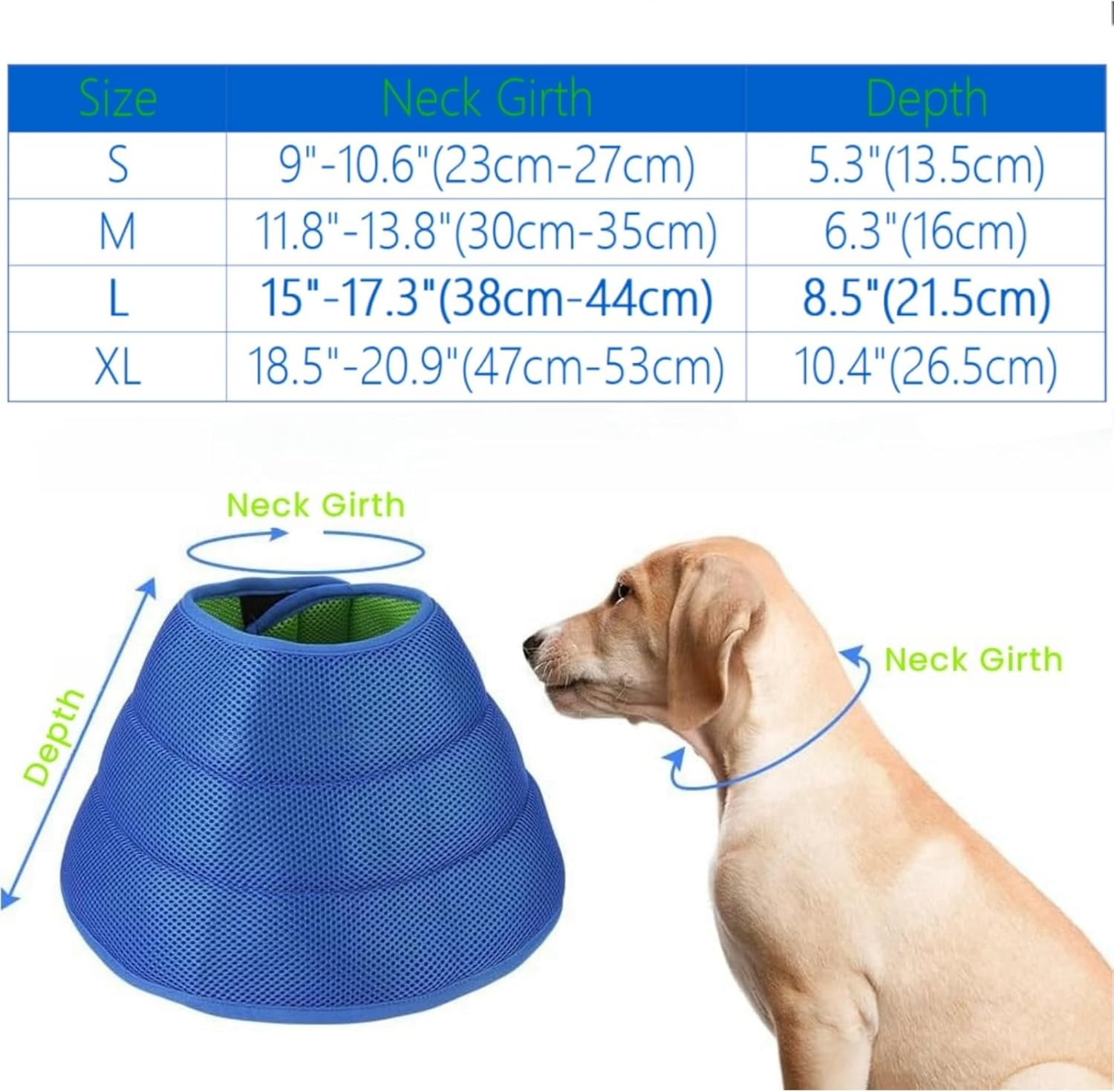 Dog Cone,Agemin Recovery Collar Cone Is Adjustable,Multiple Sizes Suitable for Dog Wound Care,Postoperative Use,Soft and Comfortable Fabric Anti-Licking(L(Neck:15-17.3In)) image number 4