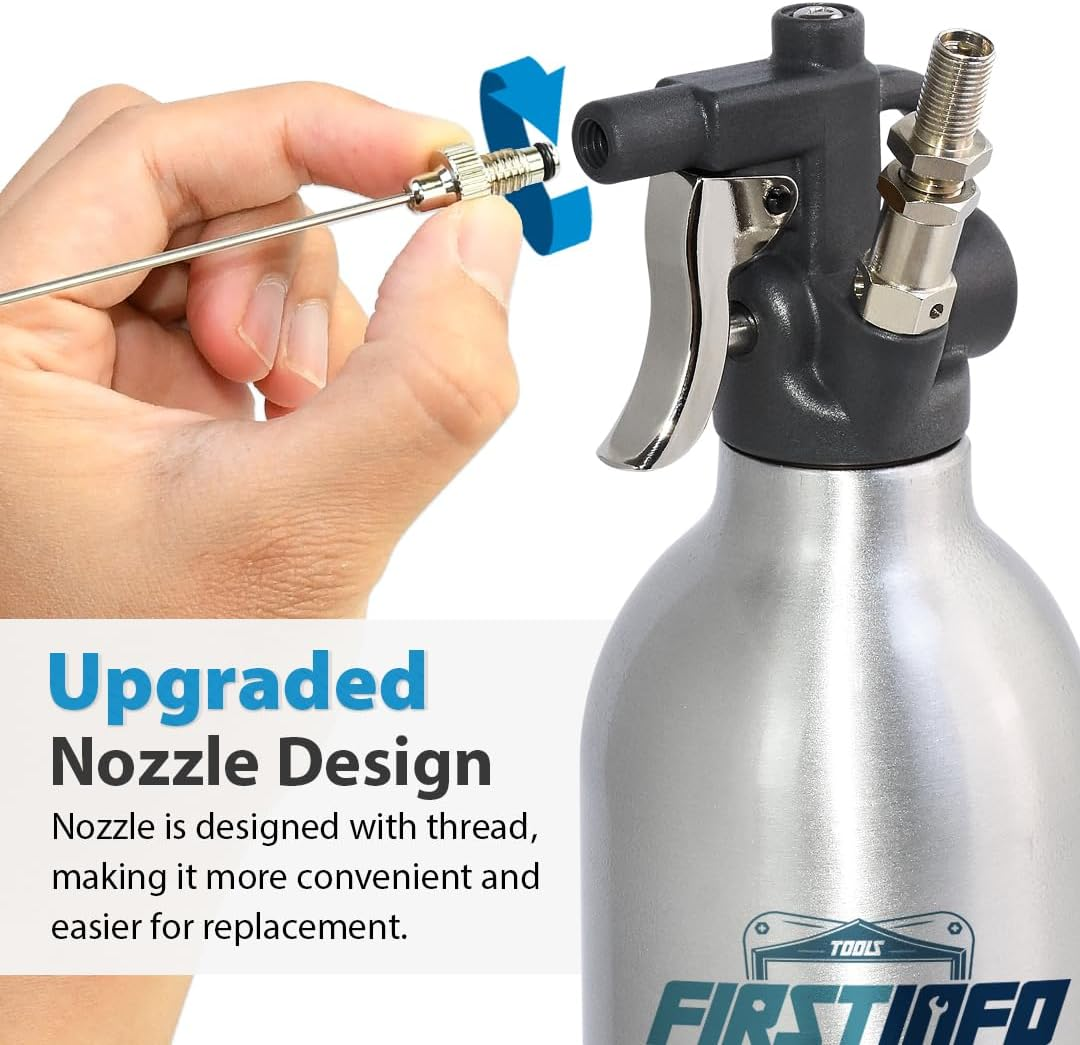 FIRSTINFO A1639 Patented 1000Ml Aluminum Canister Aerosol Refillable Spray Can | Pneumatic Compressed Air Sprayer | Max. Pressure 140 Psi | Short Nozzle with Mist Spray and Long Nozzle with Jet Stream image number 5