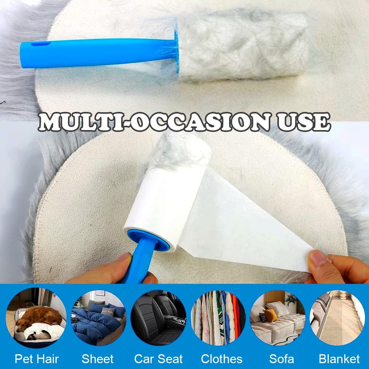 Lint Roller,Extra Sticky Roller 720 Sheets,Lint Remover for Clothes,Couch,Furniture,Carpet,Portable Cat Dog Hair Remover for Travel,Office,Car,2 Handles and 6 Refills image number 6