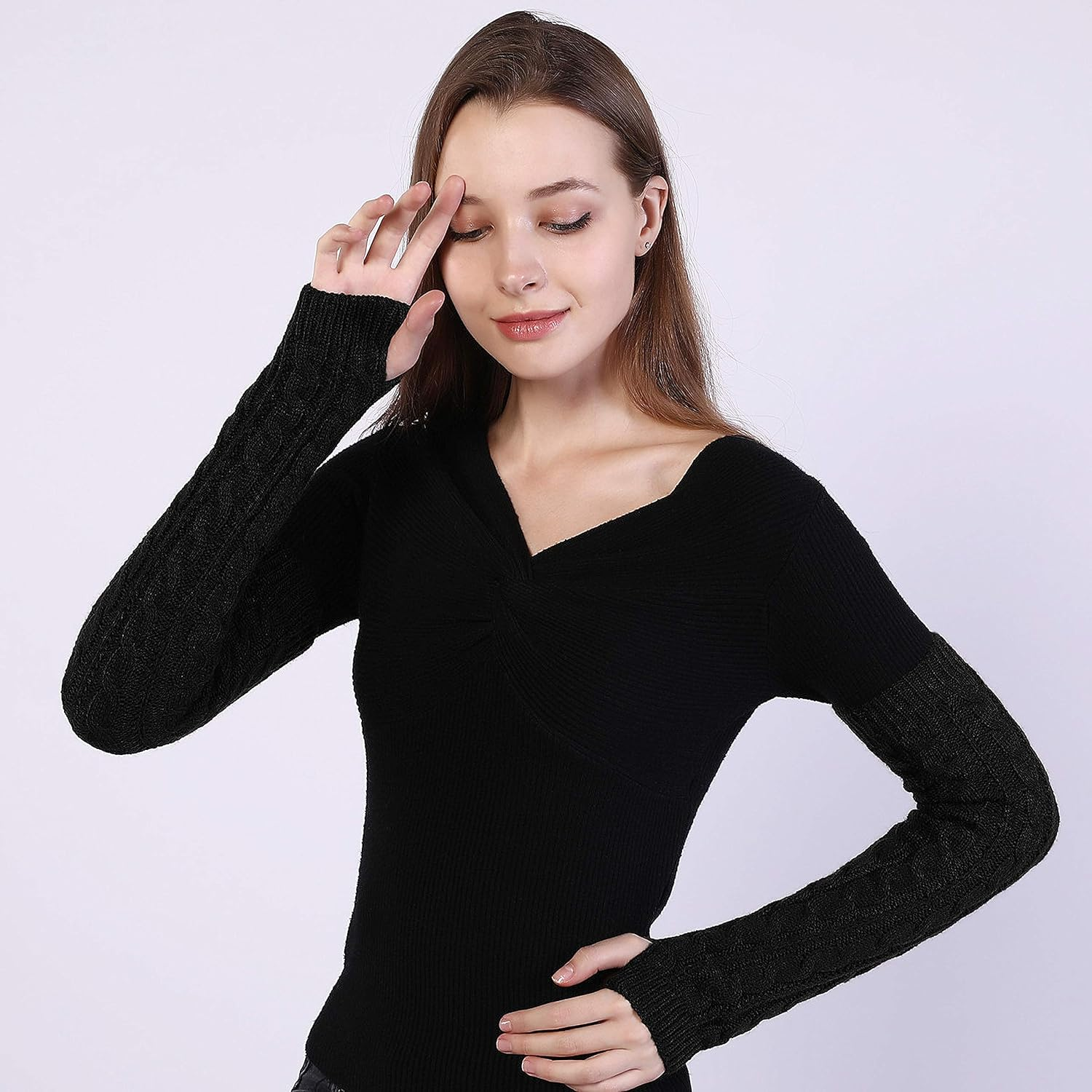 Womens Winter Warm over Elbow Long Fingerless Thumb Hole Gloves Mittens Knitted Arm Warmer