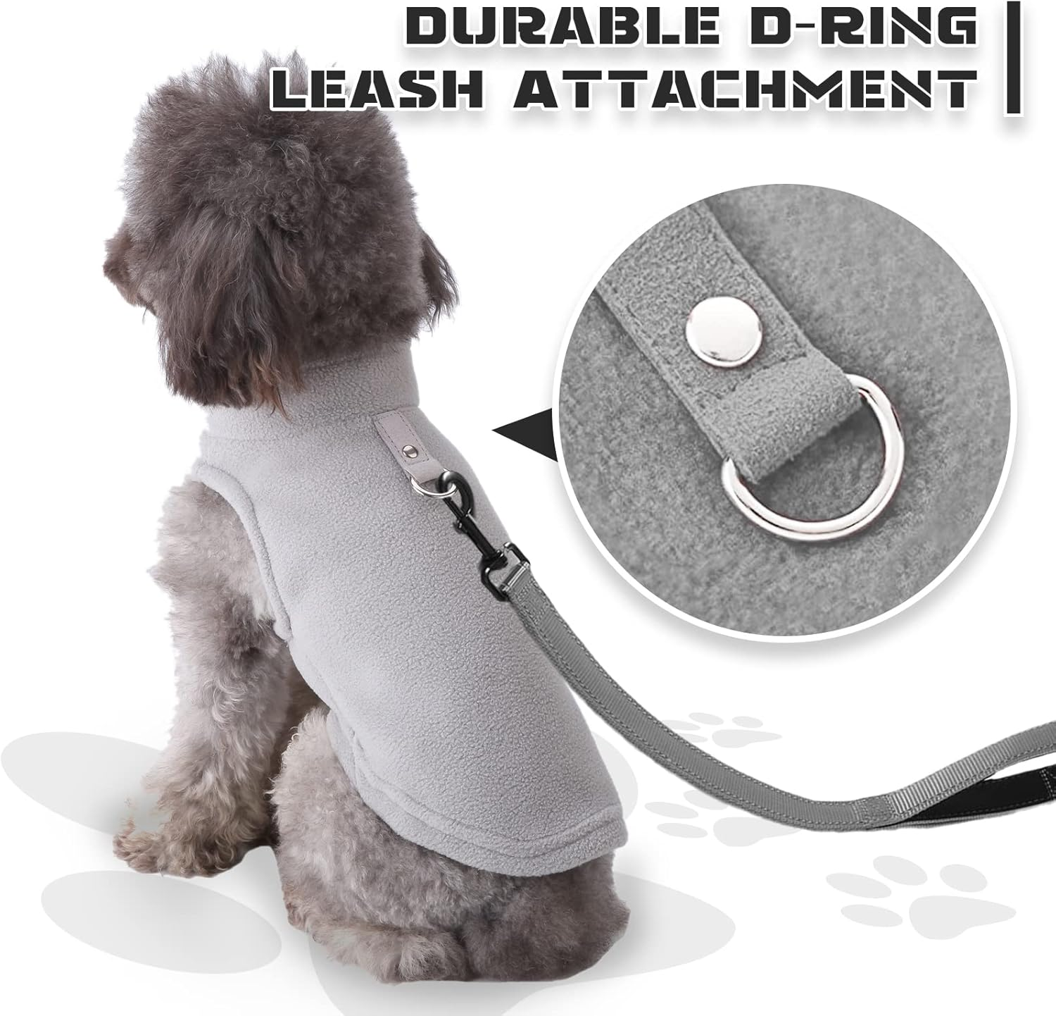 PETCARE Small Dog Sweater Cat Fleece Vest Soft Dog Jacket with Leash O-Ring Winter Warm Pet Pullover Coat Puppy Clothes for Small Dogs Cats Chihuahua Apparel Shih Tzu Costume, Grey image number 5