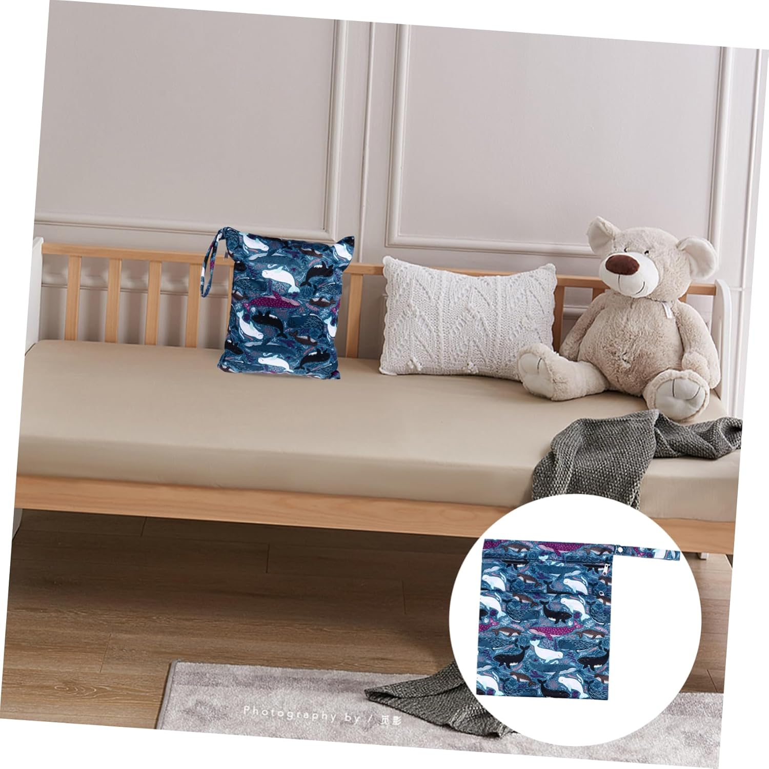 Reusable Baby Diaper Bag Wet Dry Bag Double Zipper Waterproof Printed Cloth Storage for Travel Pool Daycare, Whale Pattern image number 6