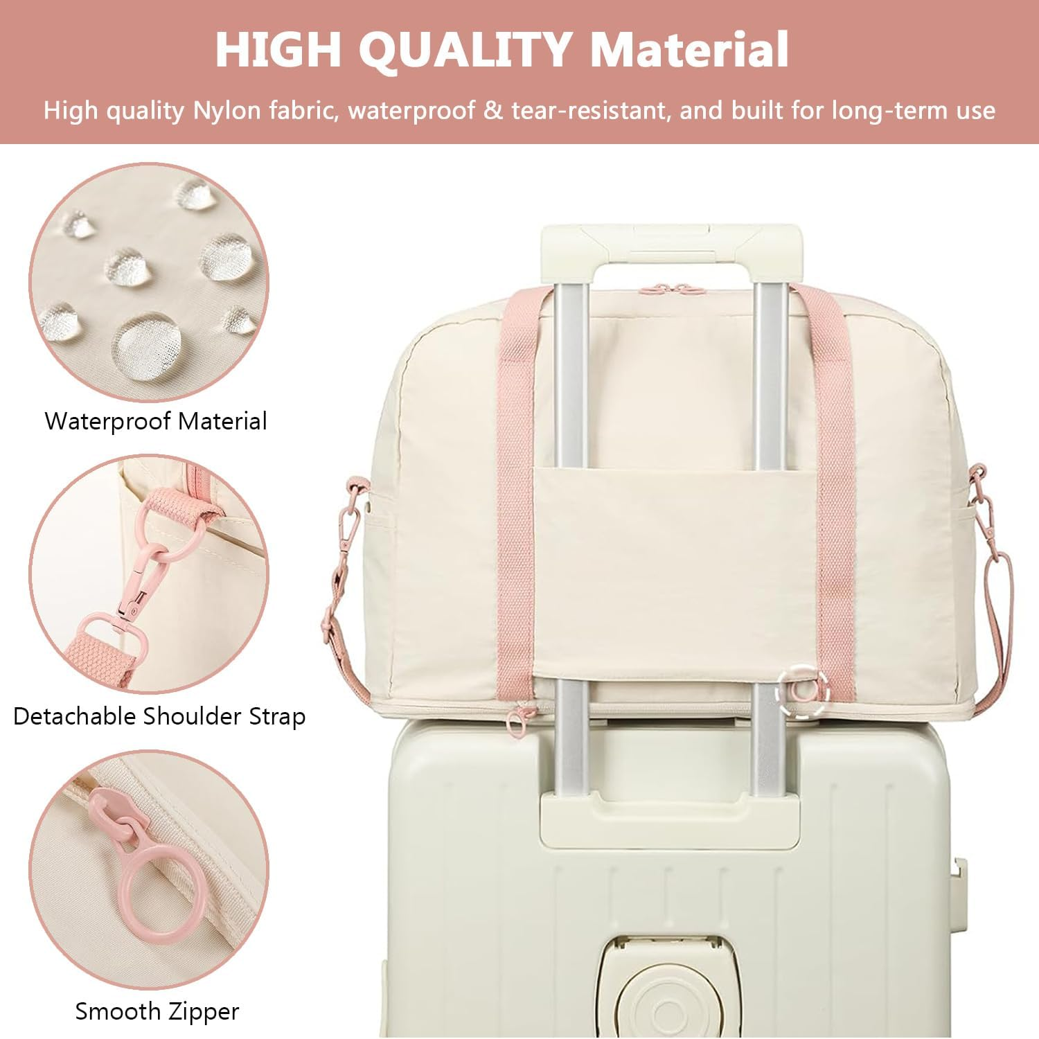 SEPWIK Travel Duffel Bag Weekender Overnight Bag, Waterproof Sports Gym Bag Carry on Tote Bag Personal Item Holdall Bag for Men Women Scandihome Series - Pink image number 2