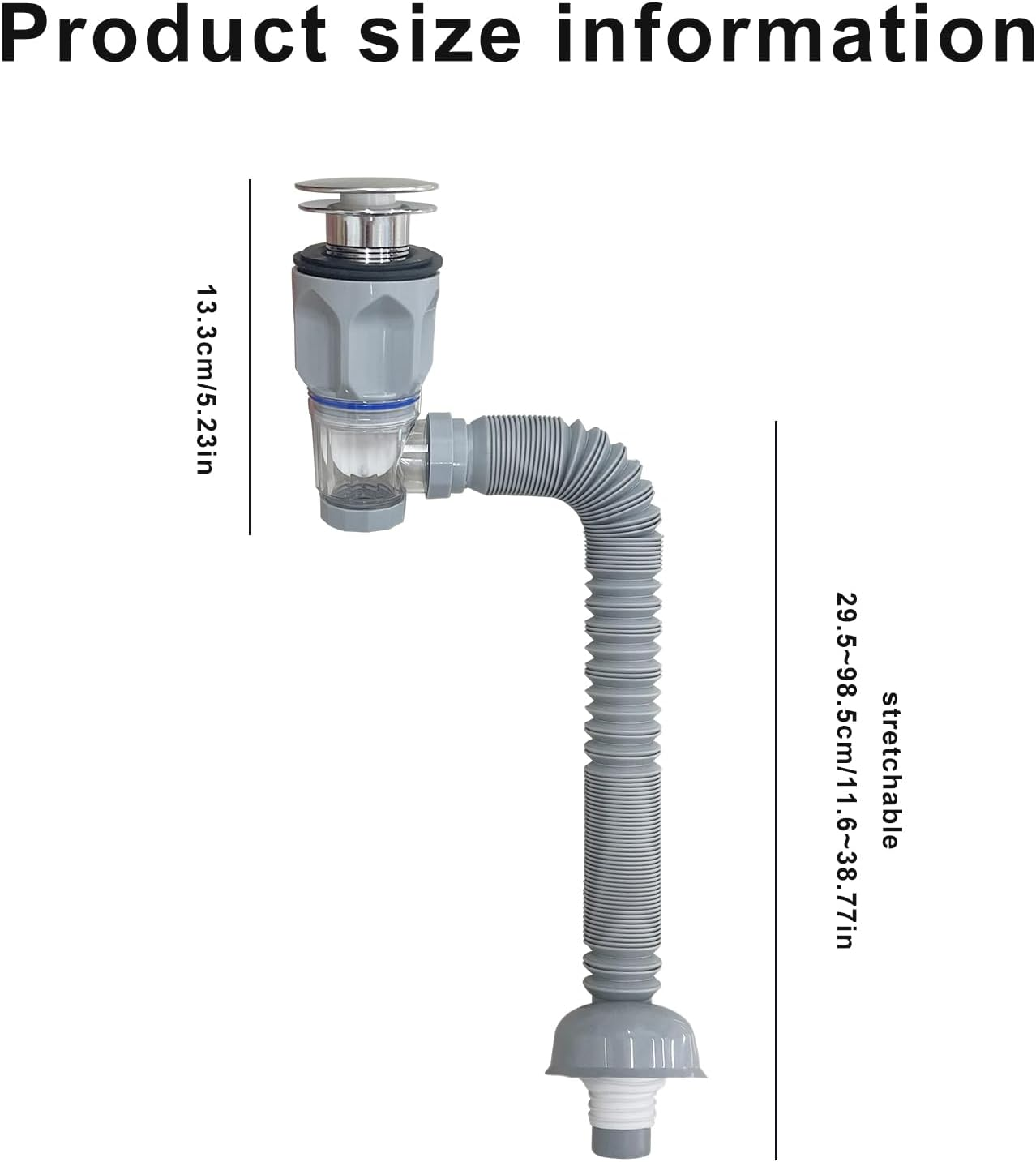 Qruilantu Bathroom Sink Drain Kit, Anti-Odor Flexible Expandable P-Trap Sink Drain Pipe, 1-1/4" to 1-1/2" Drain Hole, Stainless Steel, Grey - Grey image number 6