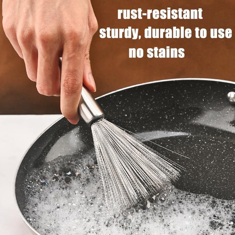 Stainless Steel Brushes, 2 Pcs Multi-Functional Kitchen Scrubber with Long Handle, Cookware Scrubber Brush, Suitable for Removing Stubborn Messes from Cast Iron, Pots, Pans, Grill image number 3