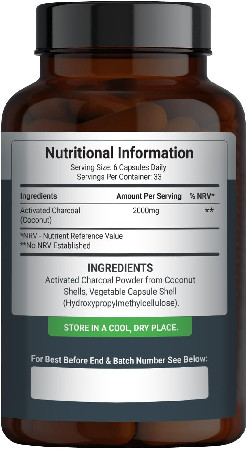 Activated Charcoal Capsules 2000Mg &ndash; 200 High Strength Capsules - 100% Pure Charcoal from Coconut Shells | No Added Filler and Blinder | GMO Free by Nutrabright image number 1