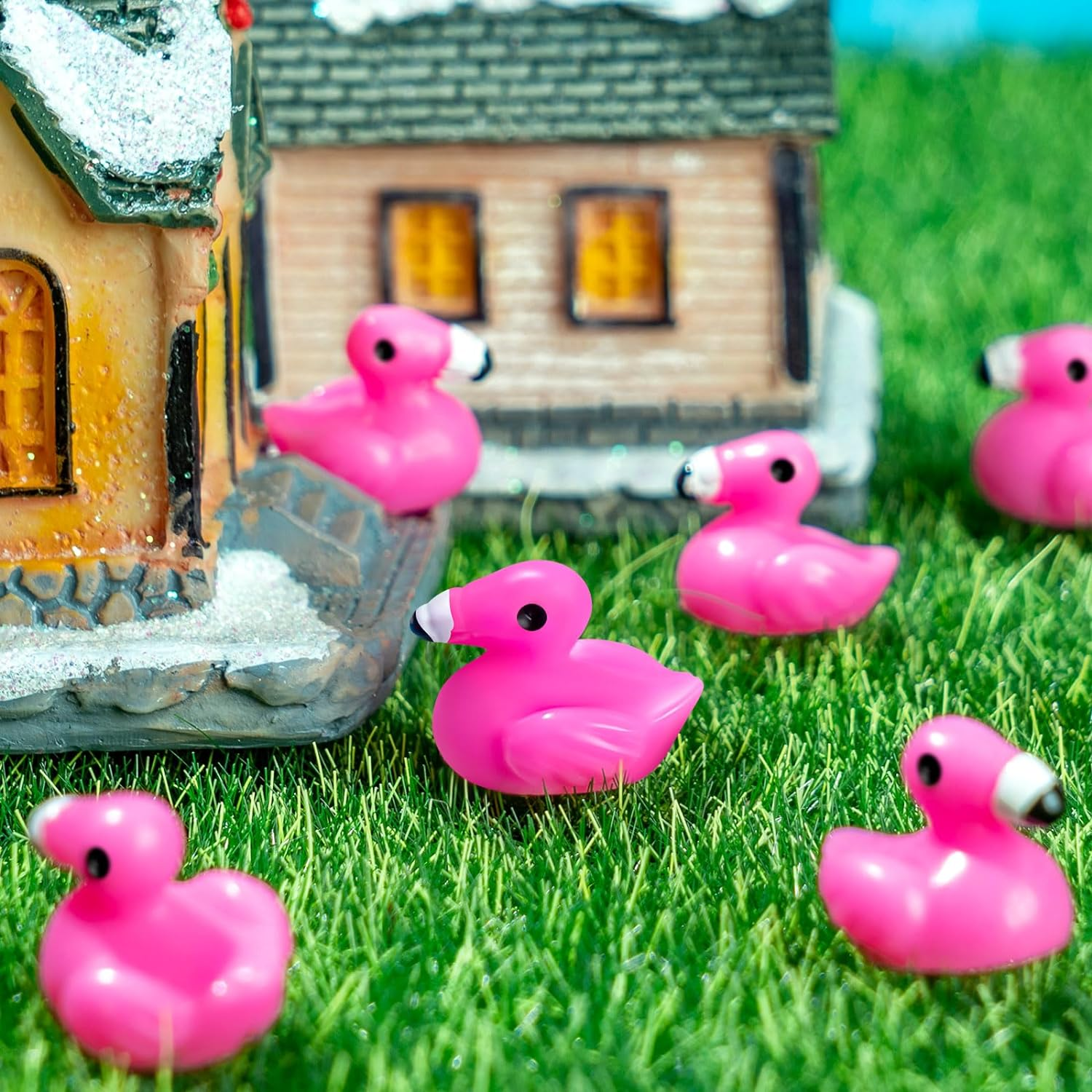 100Pcs Mini Resin Flamingo Ducks, Flamingo Tiny Ducks, Cute Flamingo Figurines for Cake Topper Garden Dollhouse Landscape Aquarium Ornaments DIY Crafts, Pink image number 1