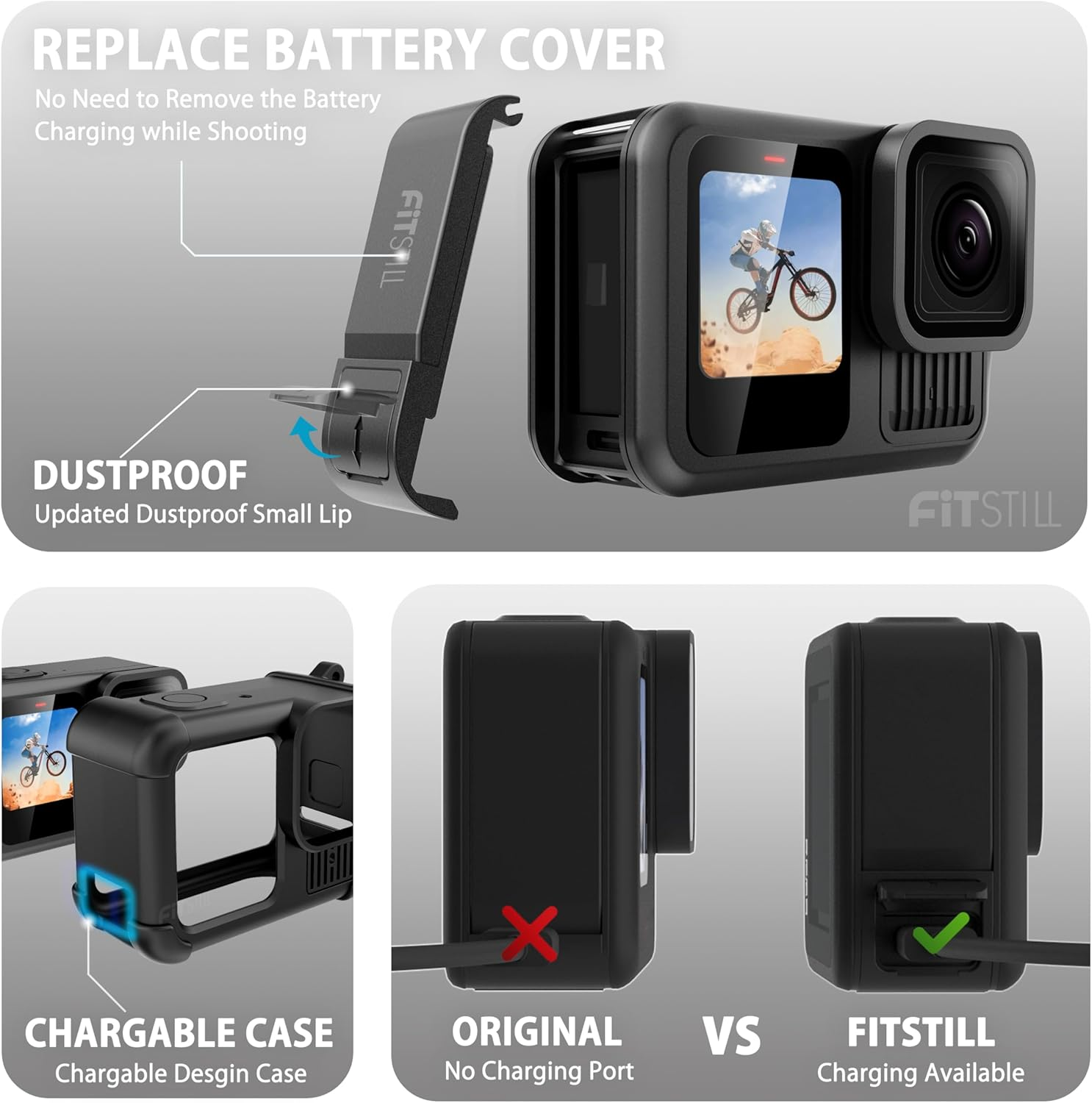 Fitstill PU Mini Carrying Case Silicone Sleeve Rubber Protective Case for Go Pro Hero 13 Black,Housing Case Replace Battery Side Cover&Screen Protectors&Lens Caps&Lanyard for Hero13 Accessories Kit image number 1