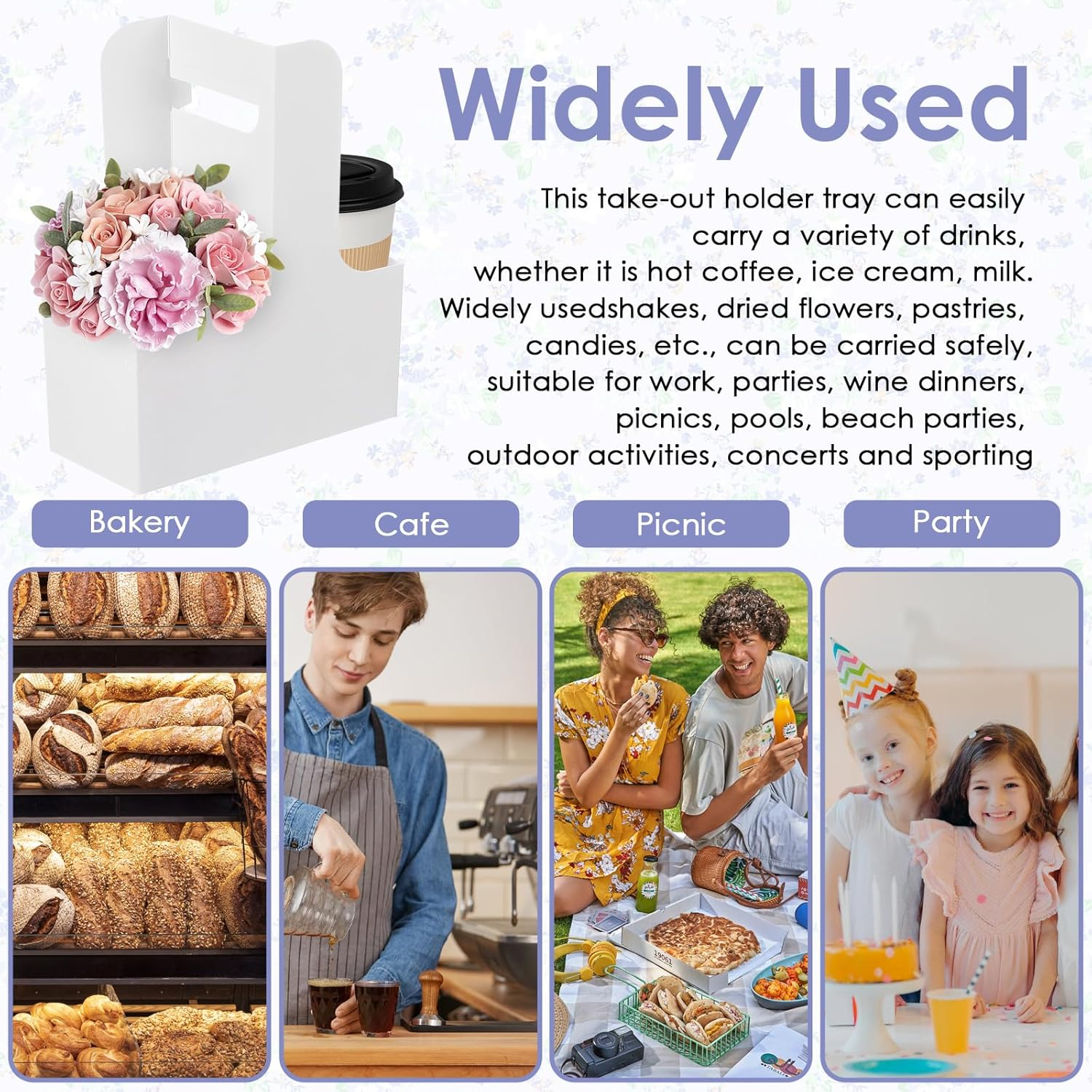 PEKGLOW 50Pcs 2 Cup Drink Carrier with Handle Kraft Paper Drink Carrier Drink Holder Disposable Paperboard Cup Holder Coffee Carrier Take Out Cup Carriers for Food Delivery Service Drink (White)