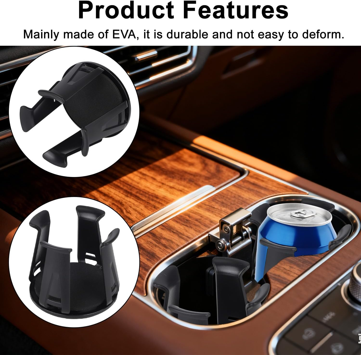 2Pcs Car Cup Holders Insert, Self-Adhesive Automotive Cupholder Wiggle Free Design Easy to Use Automotive Interior Accessories for Fixing Water Cups and Drinks (Black)