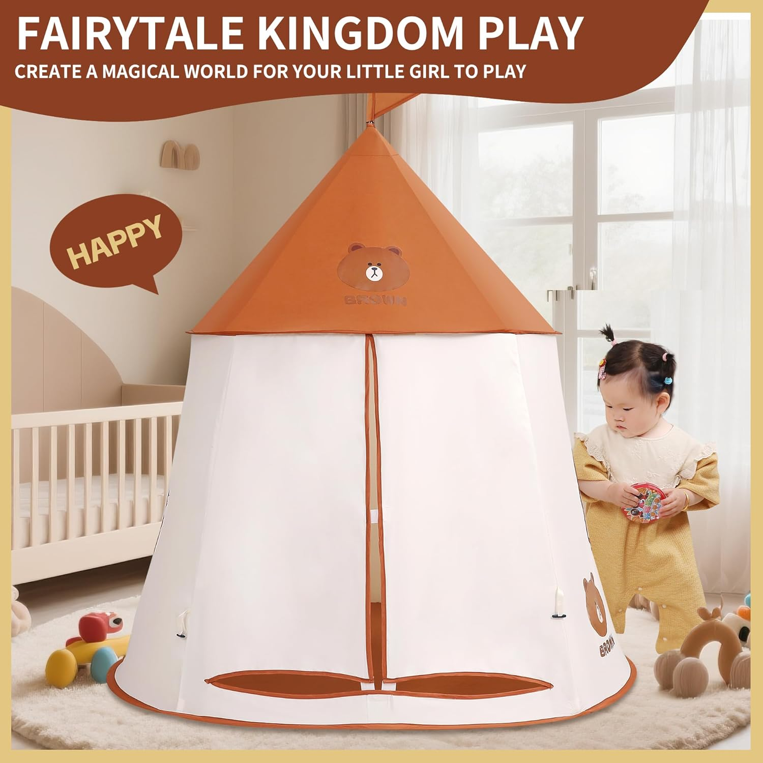 Kids Play Tent Pop-Up Indian Tent Tipi Baby Princess Prince Castle Play Tent Baby Garden Toys Indoor Outdoor Large Children Portable Playhouse Toddler Toys Christmas & Birthday Gift (Brown Bear)