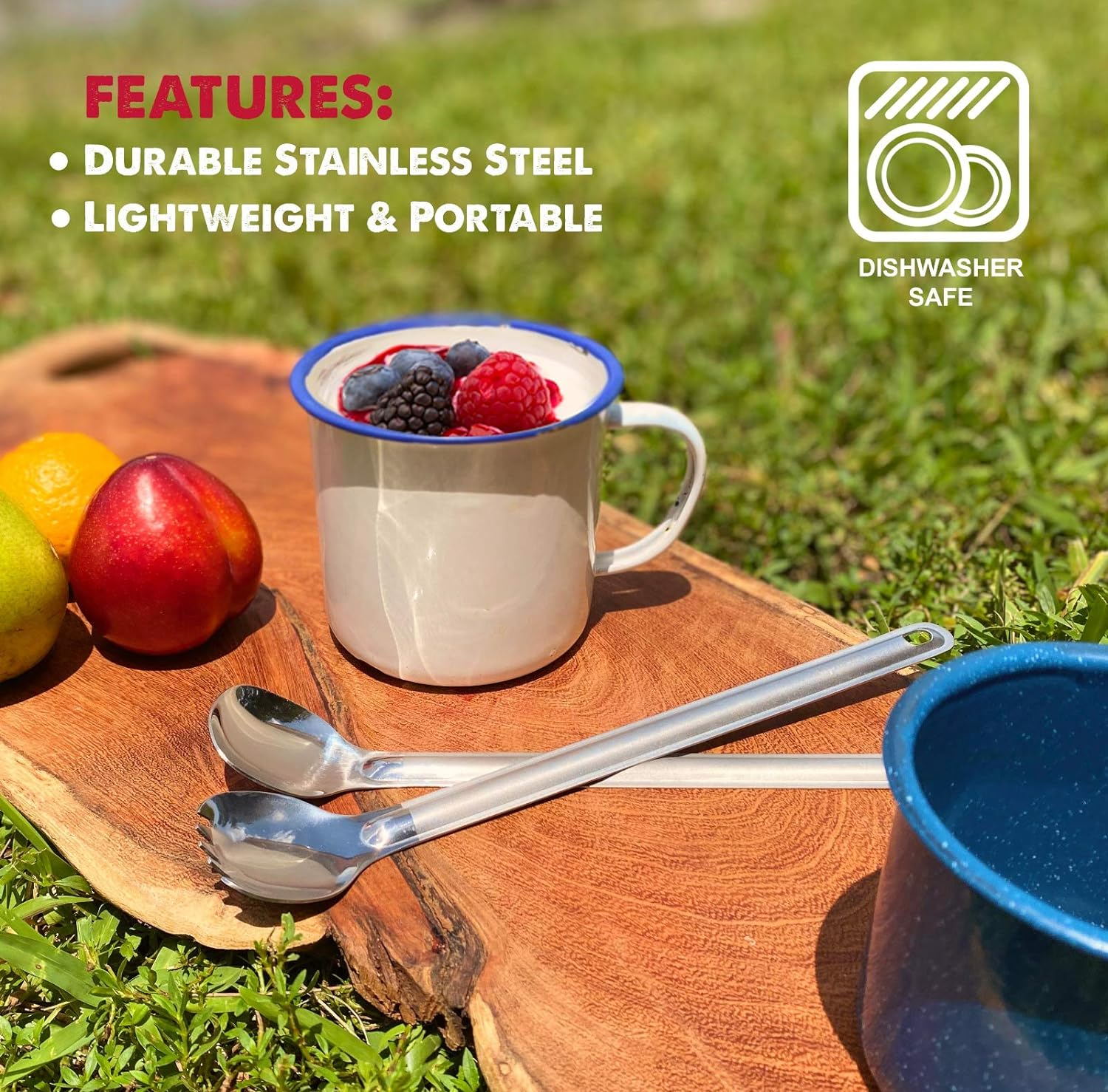 Tapirus - Long Spork and Long Spoon Set - 9.4-Inch Long Deep Reach Stainless Steel Eating Utensils for MRE Bag - Keep Hands Clean and Away from Heat - Carry Bag Ideal for Hiking, Camping, Backpacking image number 5