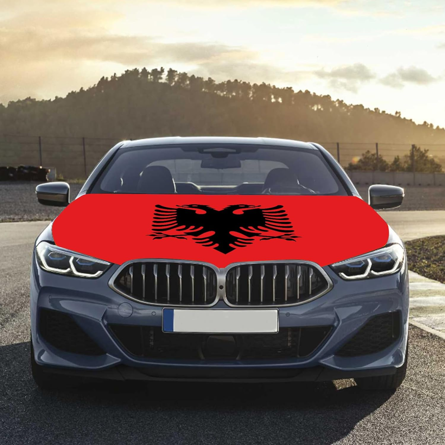 Albania Flag Car Hood Cover 3.5X5Ft Albanian Banner Car Bonnet Banner Elastic Fabrics Windproof Vehicles Decorate Engine Flag Sign image number 1