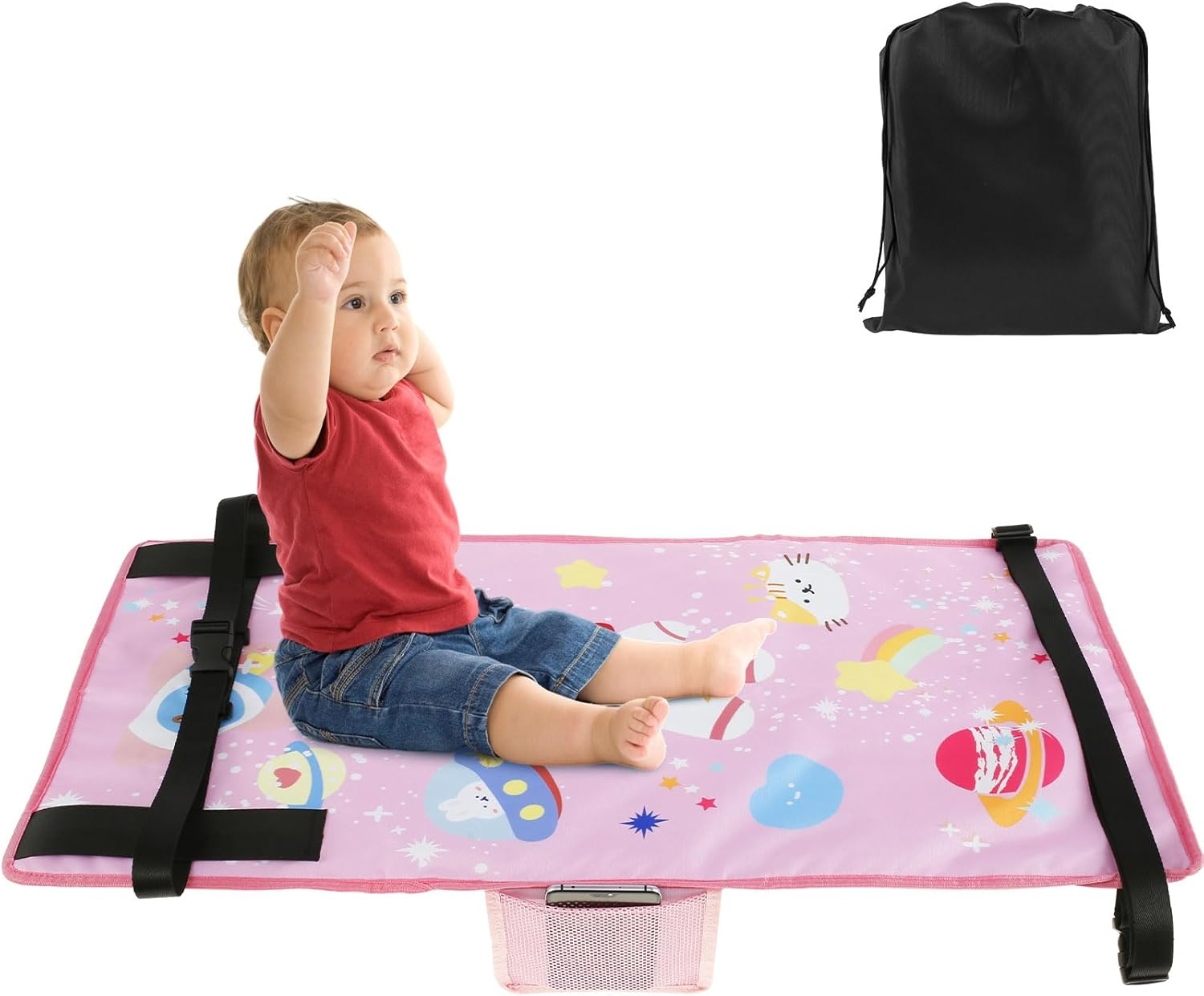 Kids Airplane Footrest Portable Kids Airplane Seat Extender Colorful Airplane Foot Hammock Breathable Toddler Airplane Bed Travel Essentials with Storage Bag for Kids Toddlers 79X44Cm(Starry Blue)