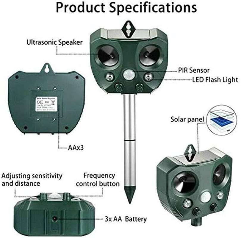Solar Ultrasonic Animal & Pets Repeller Motion Sensor Bird Rat Possum Repellent image number 2