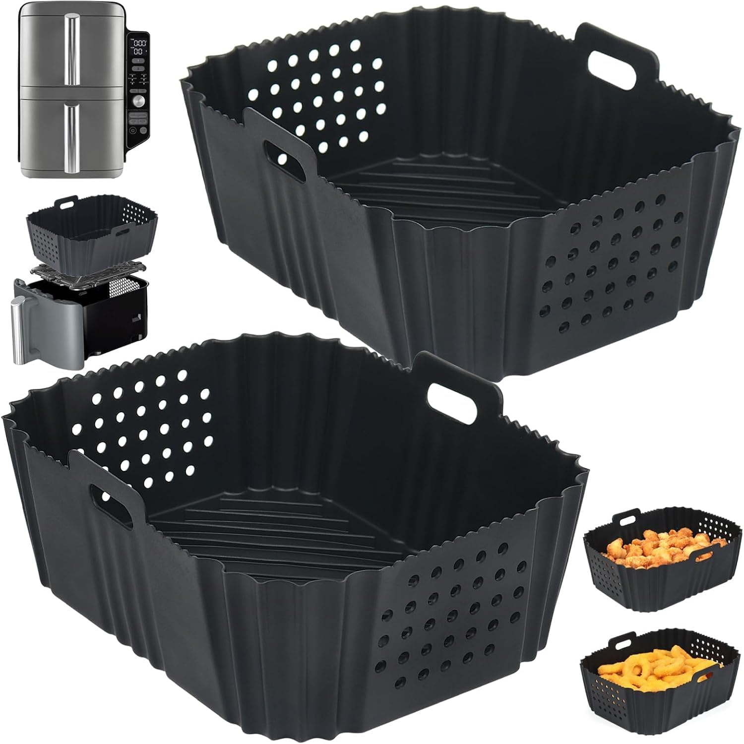 Silicone Air Fryer Liners for Ninja SL401 Double Stack 2 Basket Air Fryer, Reusable Rectangle Perforated Silicone Liners for Dual Air Fryer, Ninja Doublestack XL 9.5L Air Fryer Accessories image number 3