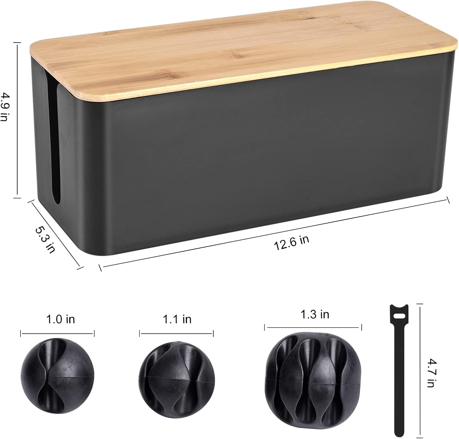 Cable Management Box - Wooden Style Cord Organizer Box to Hide Wires & Power Strips | Desk Computer Cable Organizer Box | Safe ABS Material | 12.6" (L) X 5.3" (W) 4.9" (H) | for Home & Office - Black image number 3
