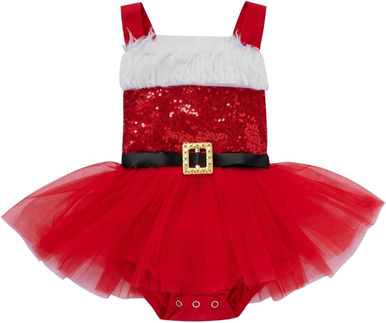 OONA&reg; Toddler Girls' Fluffy Sequined Sleeveless Strappy Short Tulle Skirt Christmas Romper Dress image number 3
