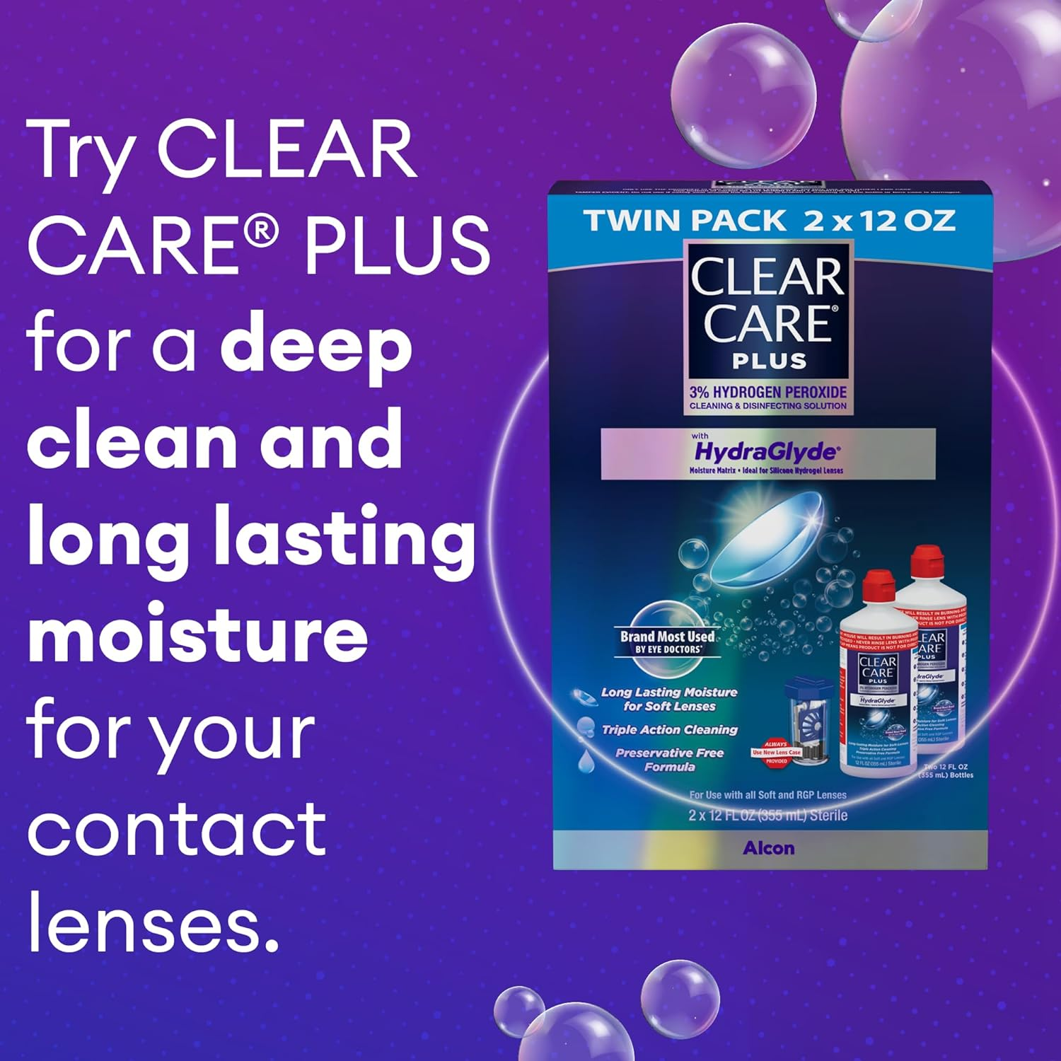 Clear Care plus Cleaning Solution with Lens Case, Twin Pack, Multi, 12 Oz, Pack of 2 image number 1