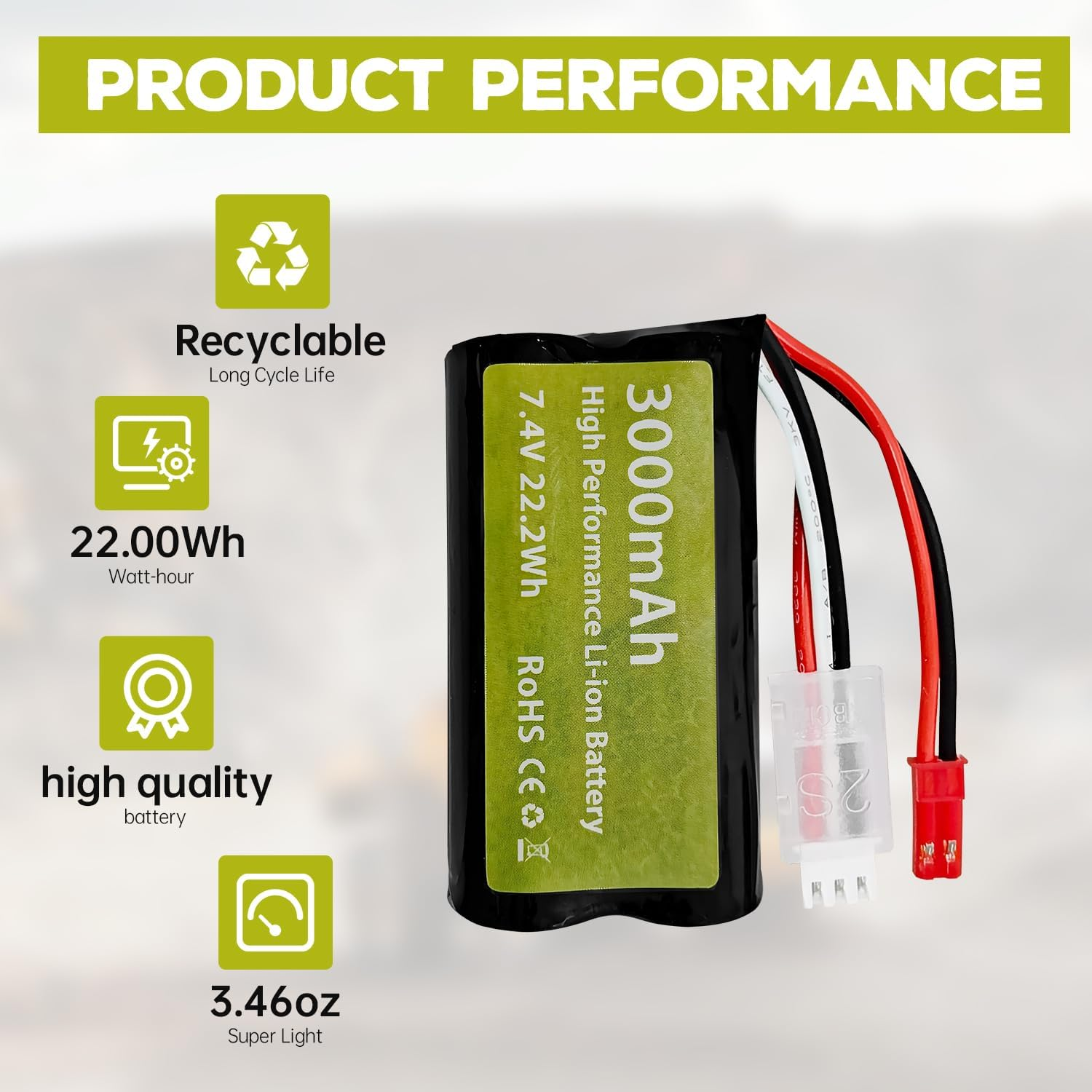 Fytoo 2PCS 7.4V 3000Mah 15C 2S Li Ion Battery with JST-2P Plug and 2In1 Charger for UDIRC UD1601 UD1602 SG1603 RC Car 1/10, 1/12, 1/16 Ratio RC Car Truck RC Ship Drone Engineering Vehicle Battery image number 2