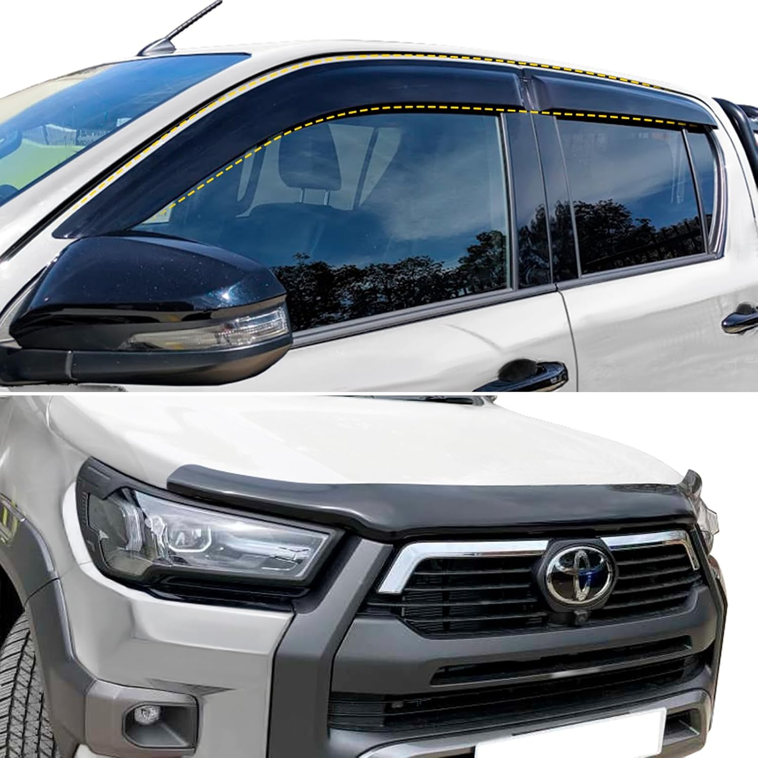 SUERAUTO4X4 Bonnet Protector Weather Shields for Toyota Hilux Accessories 2021-2025 N80 Facelift, Tinted Black Bonnet Stone Guard Wind Deflectors Weathershields Guard Window Visor, Ute Exterior image number 5