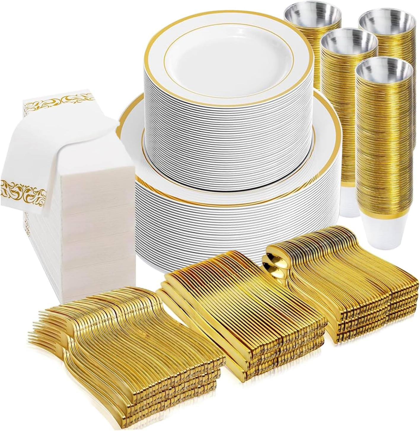 EDINNO Crockery Set, 175 Piece Crockery Set for 25 People with Knives, Spoons, Forks, Cups, Paper Towels, Salad Plates and Serving Trays Party Set for Multiple People Potlucks, Birthday Parties image number 5