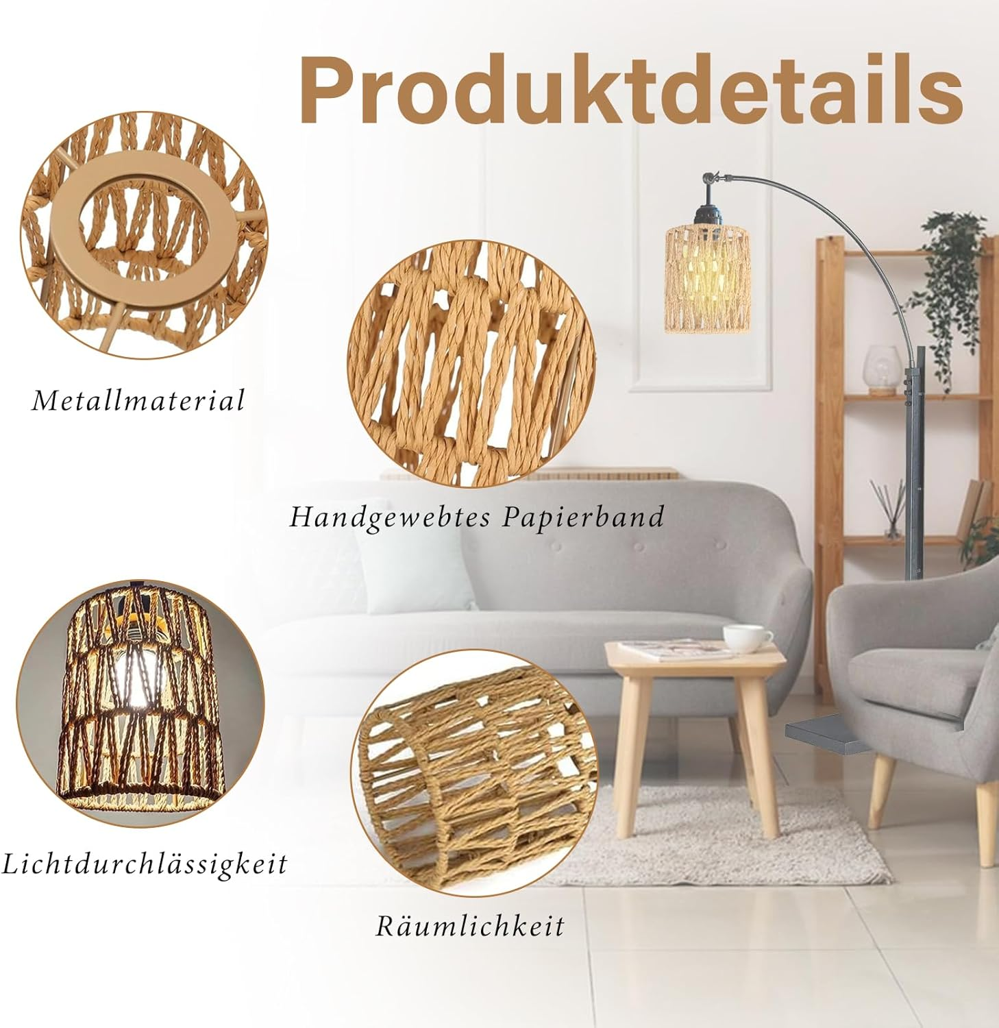 Rattan Lampshade Wicker 1 Piece Table Lamp Replacement Shade Accessories with 1 Adapter Ring Lampshade Boho Floor Lamp Pendant Light Shade for E27, E14 Floor Lamp, Table Lamp