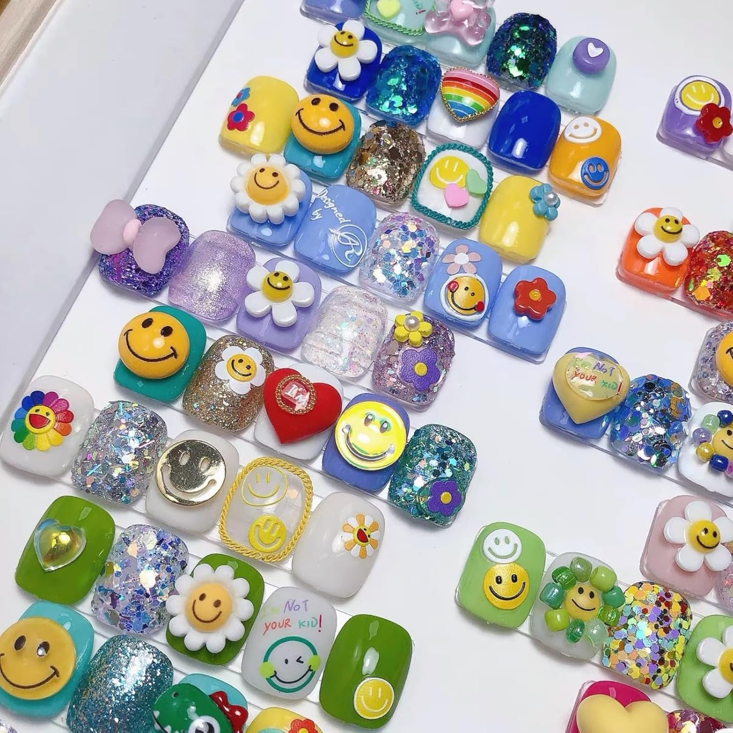 Dedyel Smile Nail Art Stickers Cute Nail Stickers Cartoon Nail Stickers 5D Embossed Smile Face Nail Stickers Kawaii Self-Adhesive Nail Stickers for Women Girls Kids Nail Art Decoration image number 4