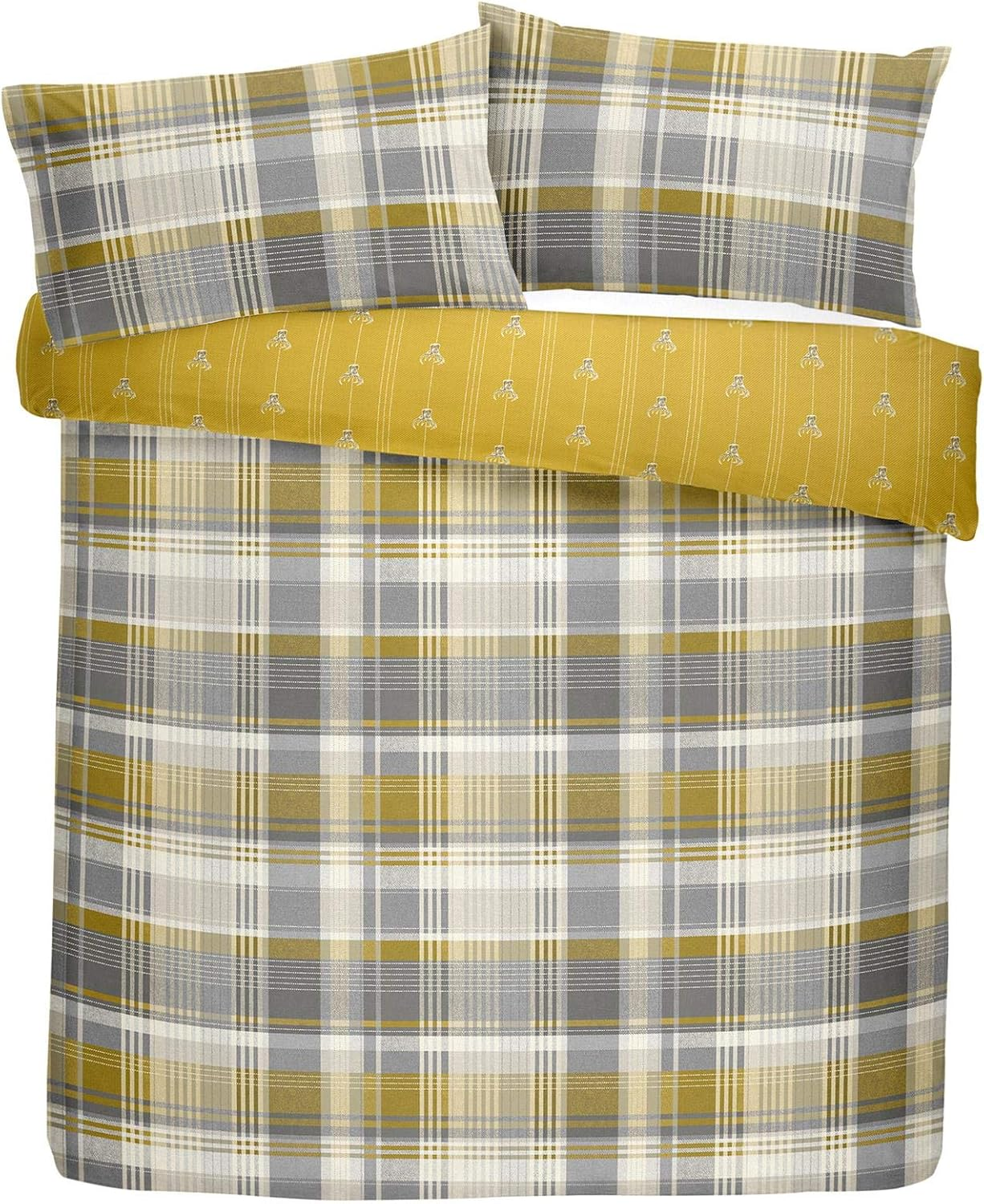 Dreams & Drapes, Connolly Check, 100 Percent Brushed Cotton Duvet Cover Set, Ochre, Double Bed Size image number 2