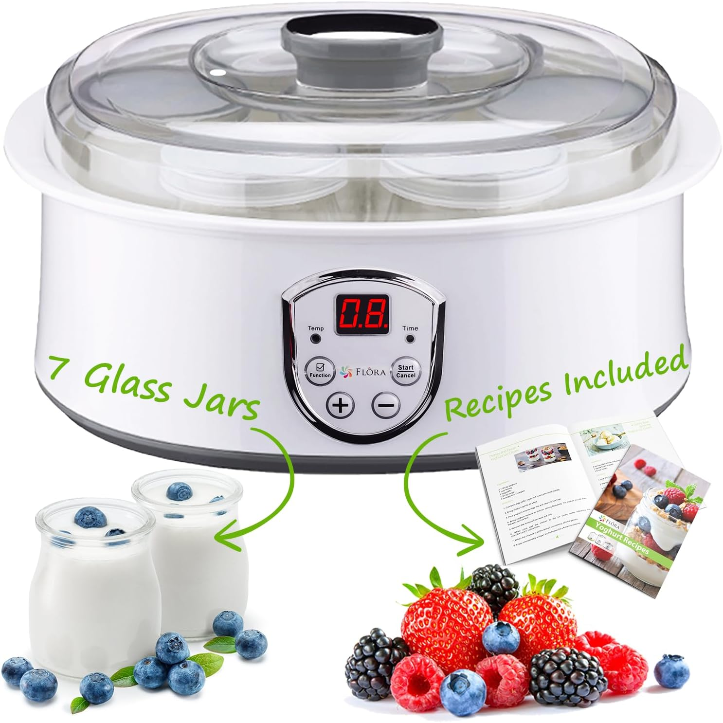 Flora Yoghurt Maker Machine-Electric Automatic Yogurt Making Machine-Large Capacity 1.5L with Natto/Rice Wine Function-7 Glass Jars -Home Organic Yogurt Incubator- Fermented Curd Maker-Fl-Yme-715 image number 2