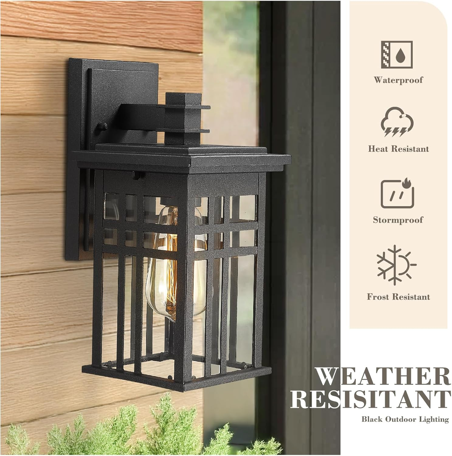 EMLIVIAR 1-Light Exterior Wall Mount Light Fixtures, Outdoor Wall Sconce Lantern in Black Finish with Clear Glass Shade, AUD01B BK image number 5
