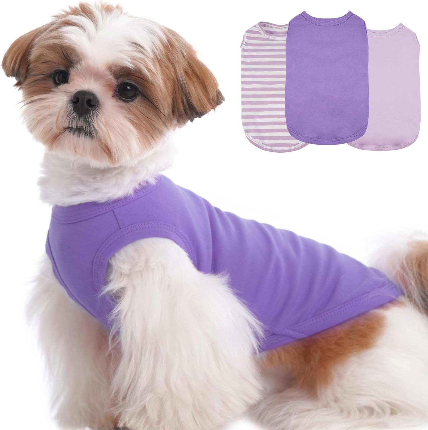 Dog Shirt 3-Pack - Summer Cooling Shirts for Small to Medium Dogs | UV Protection, Breathable & Soft Tees for Sun Safety Purple image number 6
