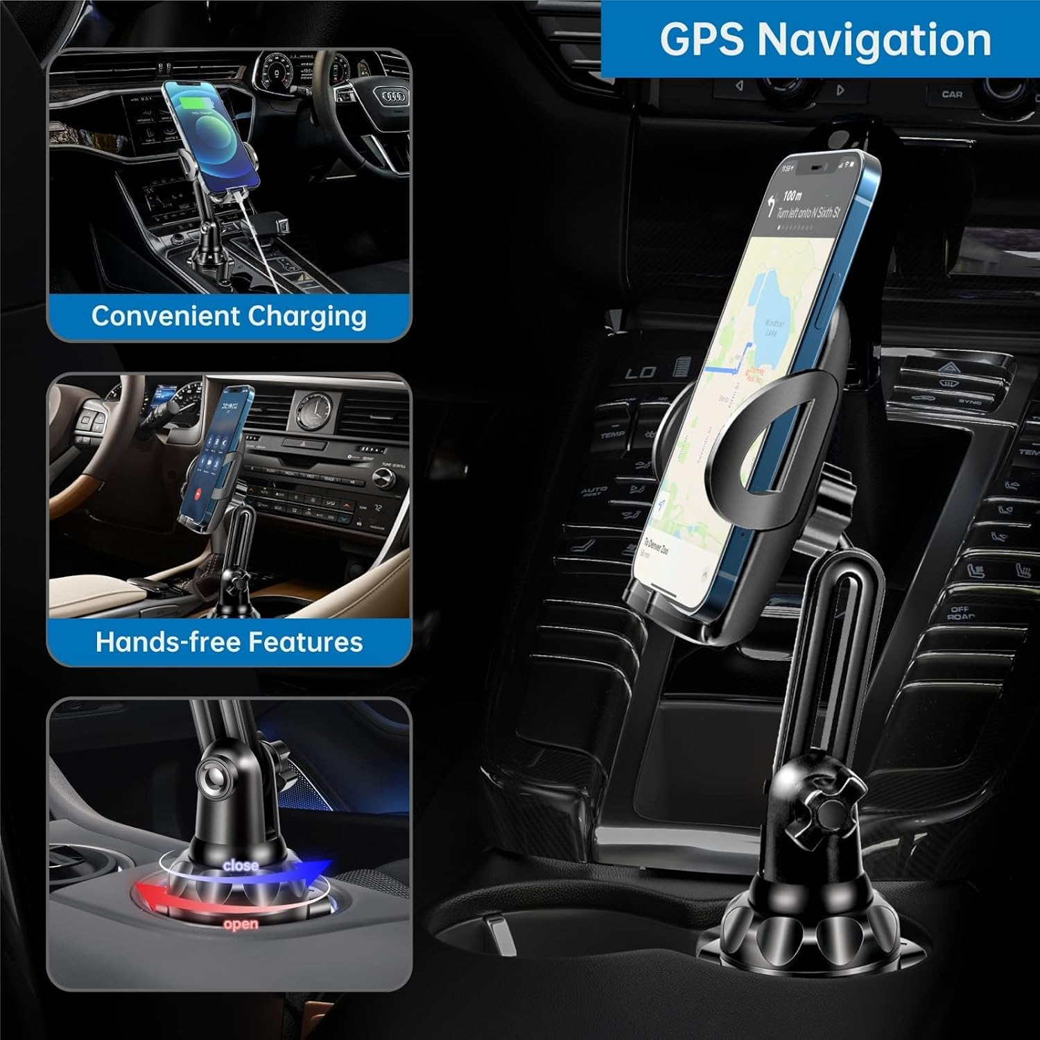 Car-Cup-Holder-Phone-Mount Adjustable Pole Automobile Cup Holder Smart Phone Cradle Car Mount for Iphone 11 Pro/Xr/Xs Max/X/8/7 Plus/6S/Samsung S10 /Note 9/S8 Plus/S7 Edge image number 1