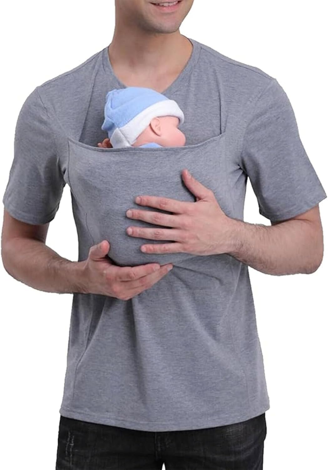 Kangaroo Shirt for Dad and Baby, 2025 New V Neck Mens and Women'S Kangaroo Baby Carrier Shirt image number 3