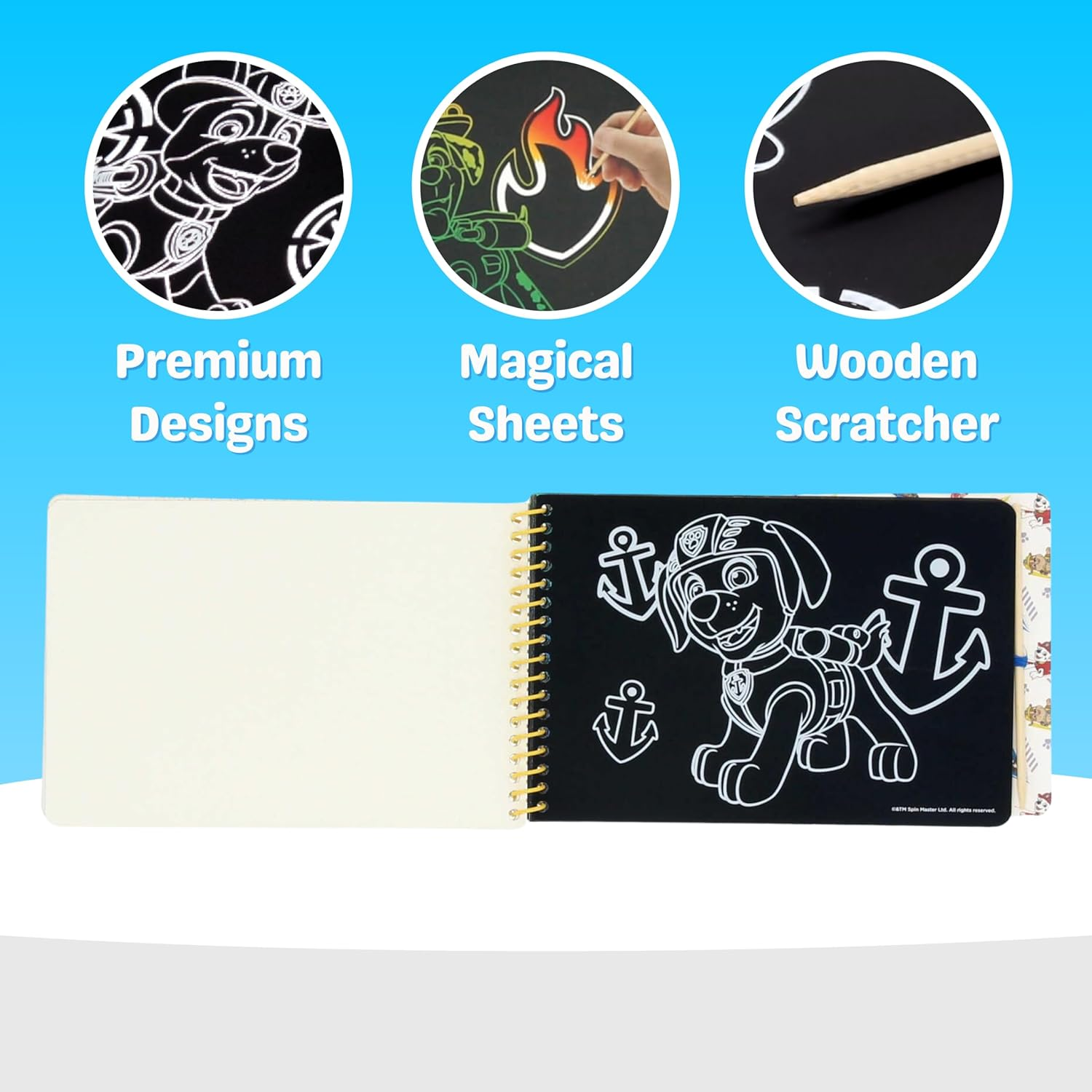 Paw Patrol Scratch Paper for Children, Activity Notebook for Children, Includes 20 Sheets of Scratch Paper and Wooden Pens, Craft Set for Children image number 4